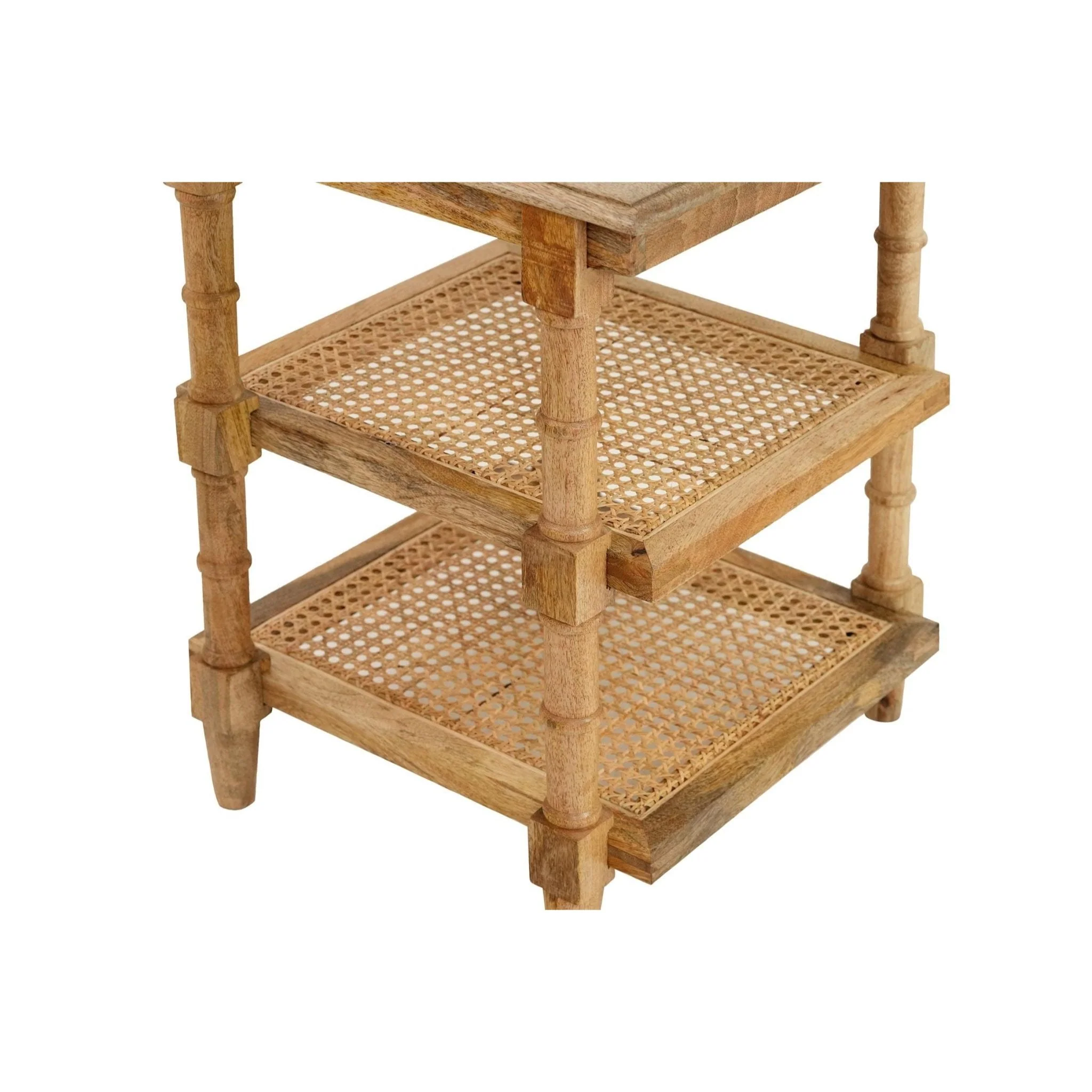 Chesterfield Wood & Cane 3 Shelf Side Table