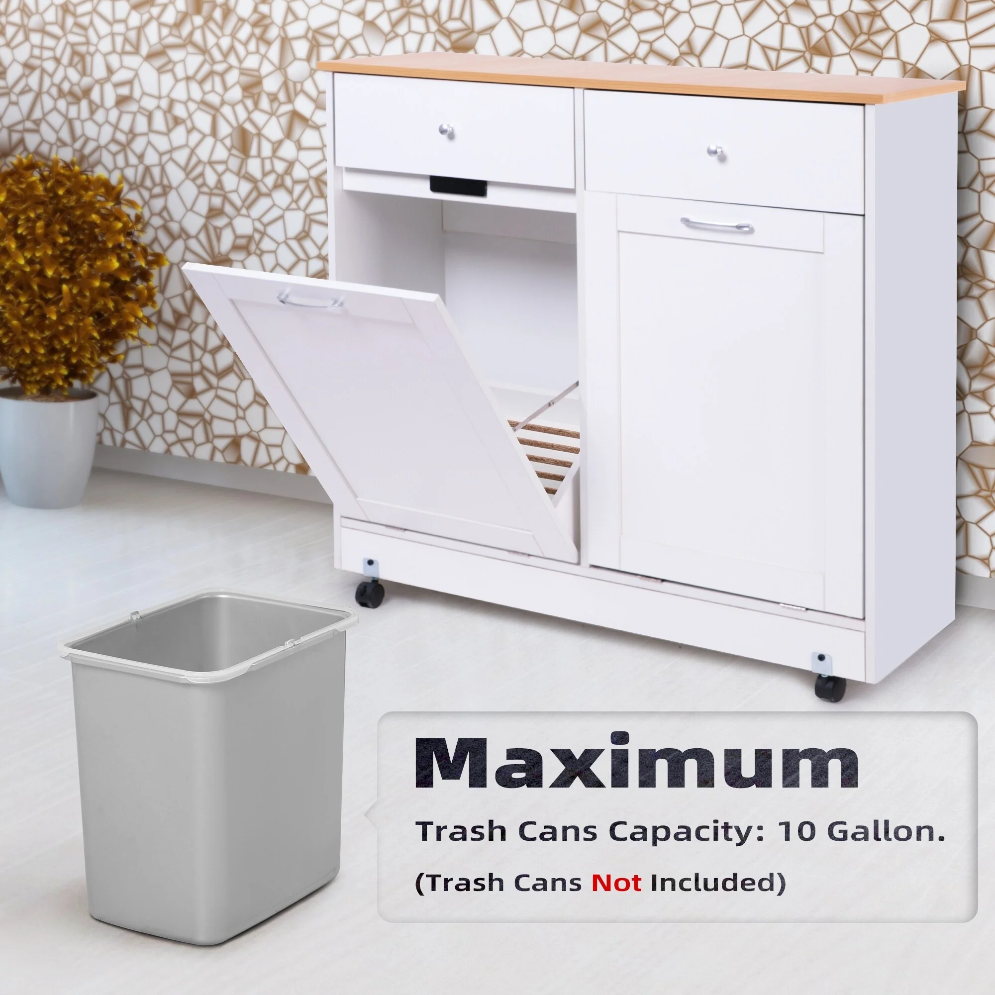 Erommy Tilt Out Trash Cabinet, Wooden Kitchen Trash Can Free Standing Waste Bin, Recycling Hideaway Garbage Can Holder