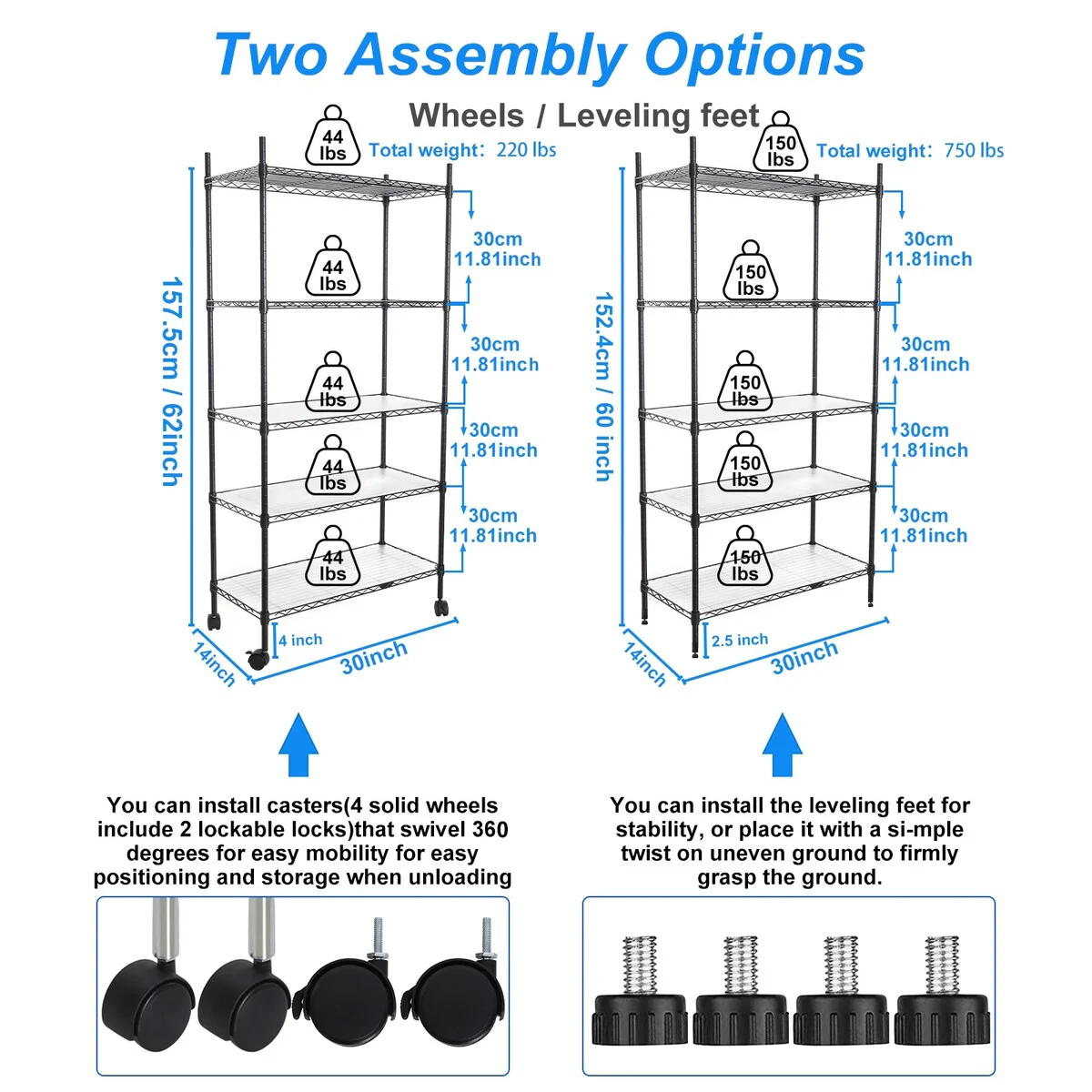 5 Tier Wire Shelving Unit, Heavy Duty Metal Large Storage Shelves Height Adjustable for Garage Kitchen Office