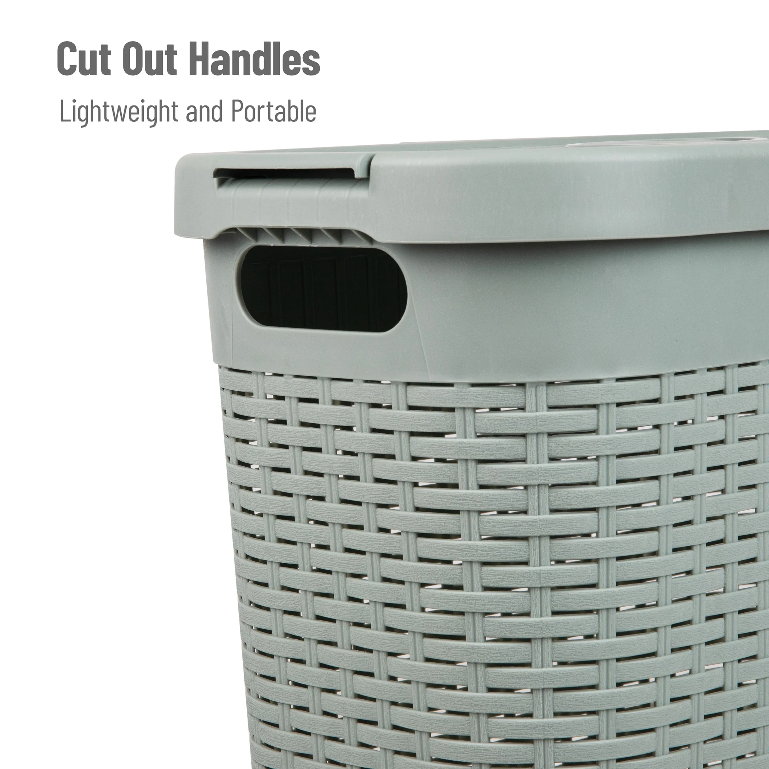 Mind Reader 40L Slim Laundry Hamper, Clothes Basket, Lid, Wicker Design, Plastic, 18