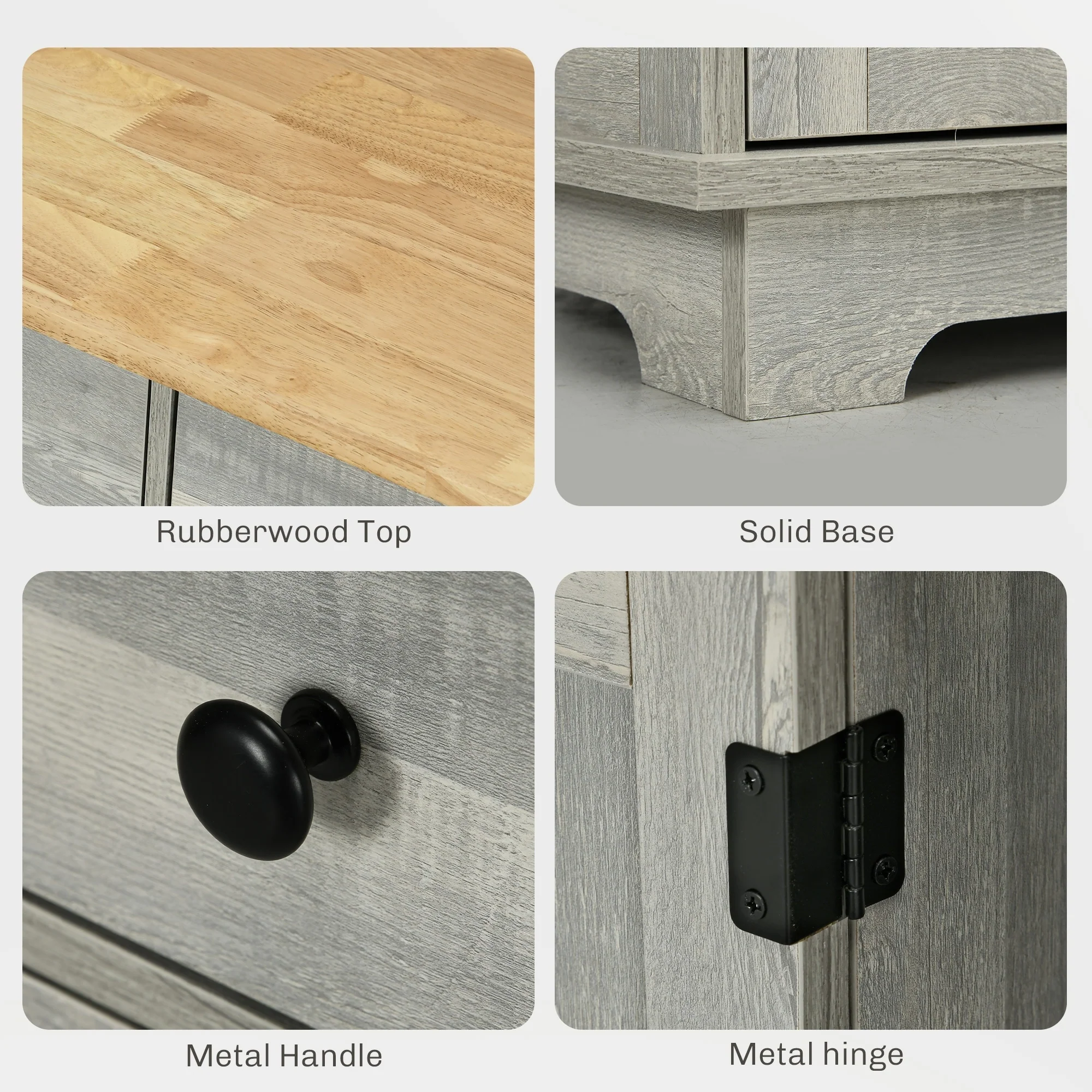 HOMCOM Sideboard with Solid Wood Countertop, Modern Kitchen Storage Cabinet, Coffee Bar Cabinet with 3 Drawers