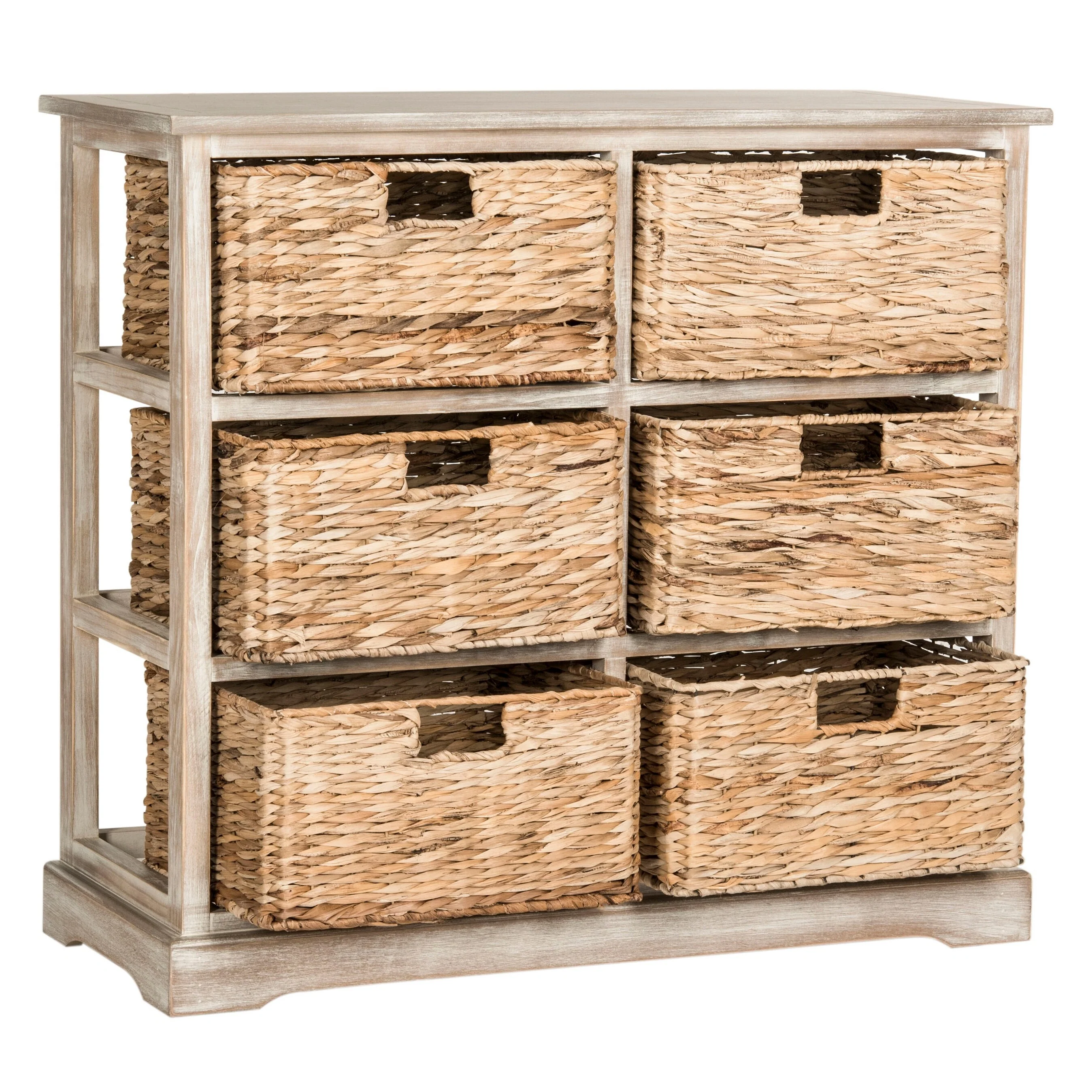 SAFAVIEH Fidelia Distressed Black 6-Drawer Wicker Basket Storage Chest - 32.1