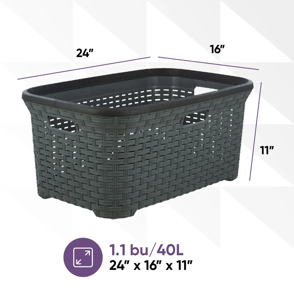 Superio Large Wicker Laundry Basket with Cutout Carry Handles - Capacity: 50l