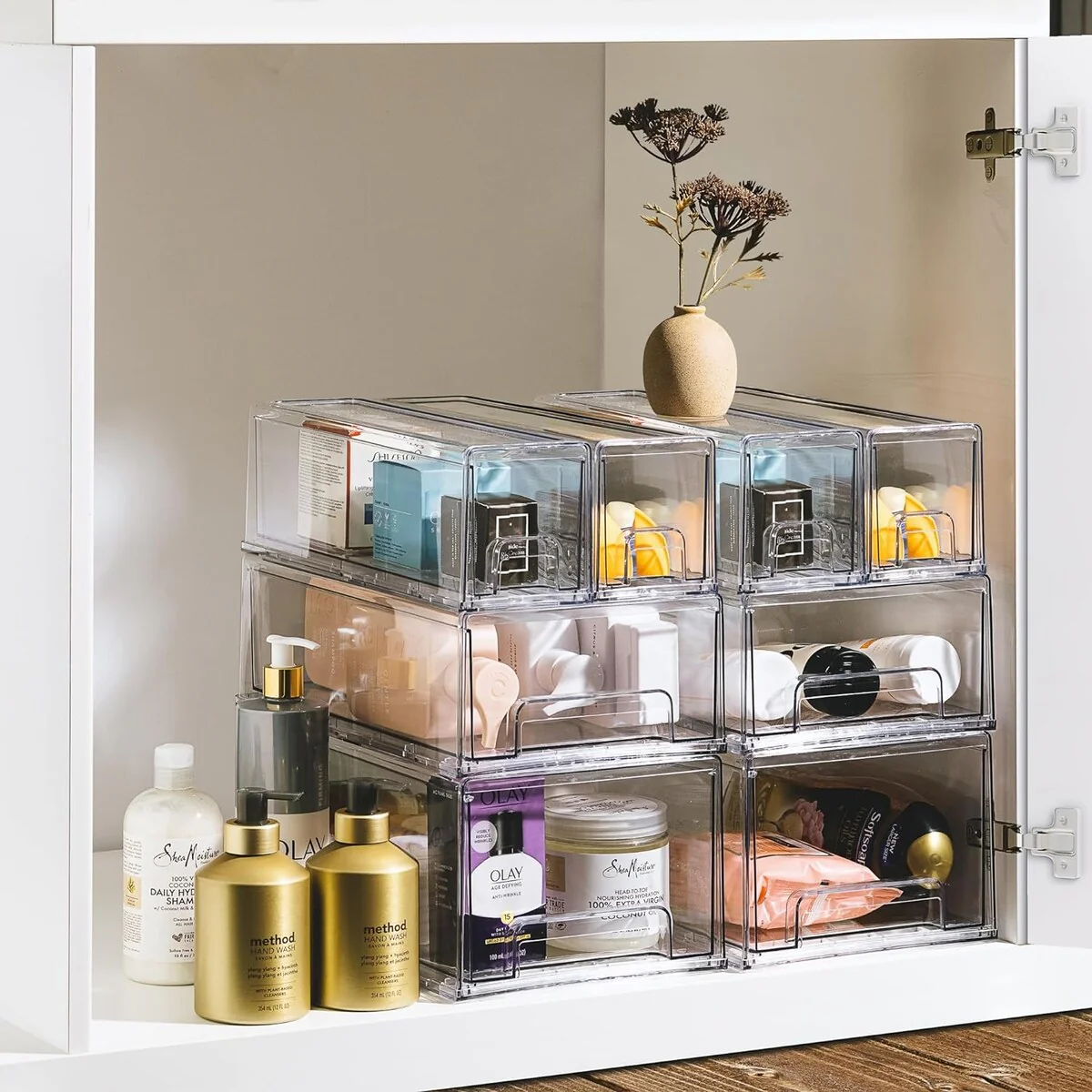 Sorbus Fridge Drawers Clear Stackable Pull-Out Refrigerator Food Kitchen Freezer Vanity - 1 Medium, 2 Small Bins (3 Pack)