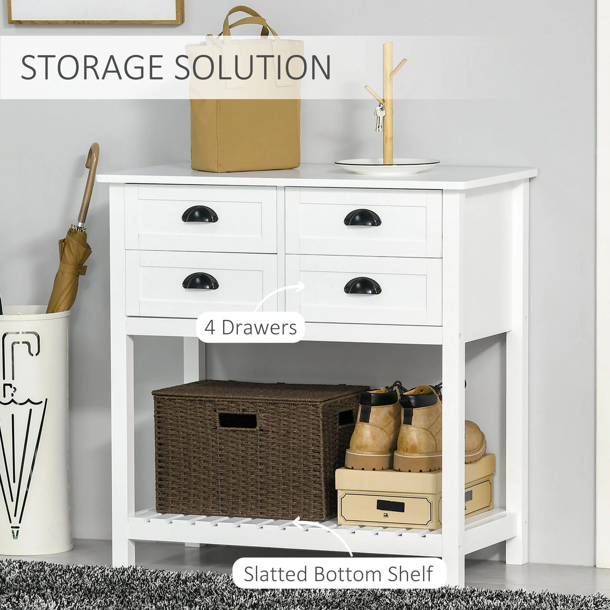 HOMCOM Sideboard Buffet Cabinet, Storage Serving Console Table with 4 Drawers and Slatted Bottom Shelf for Kitchen, Living Room