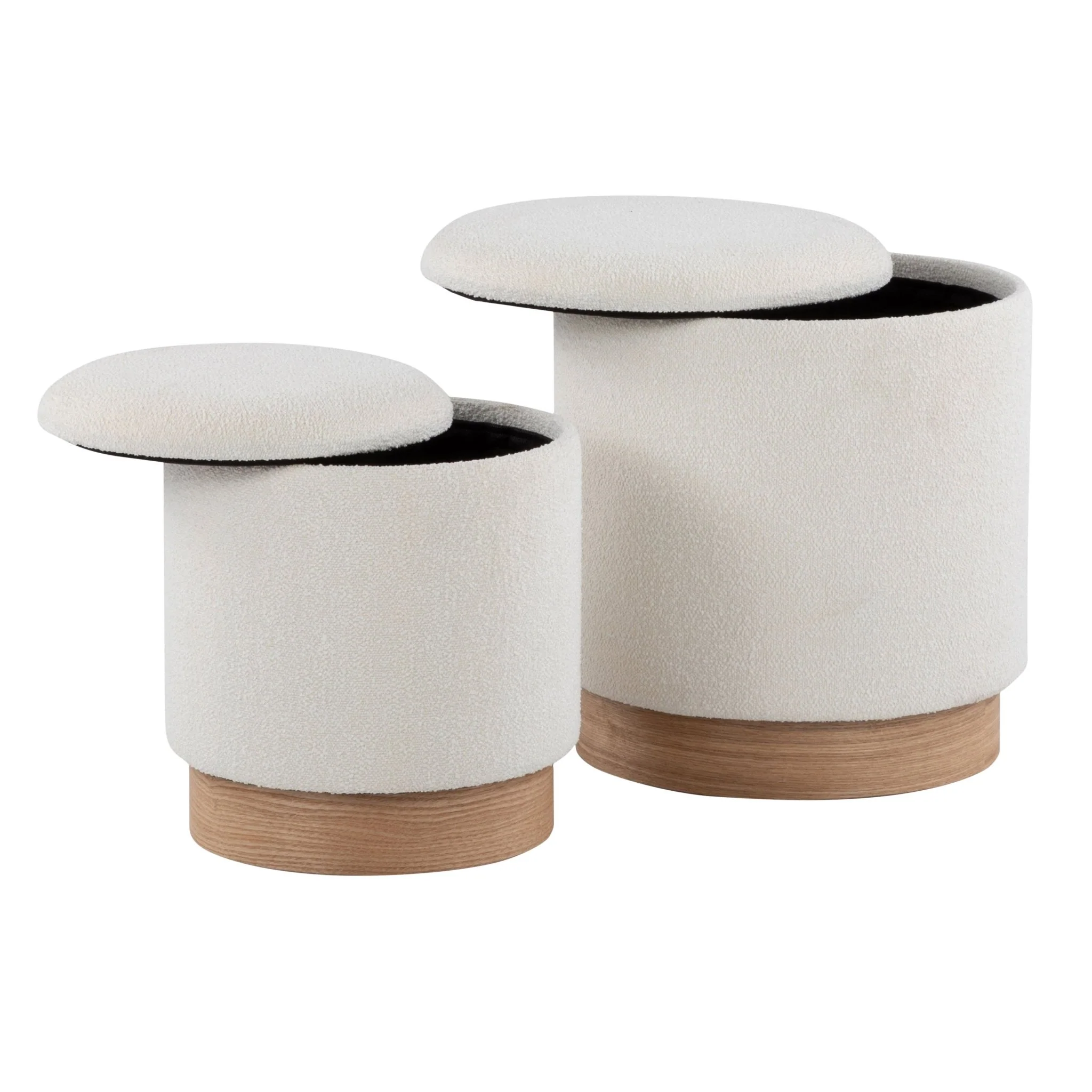 Upholstered Ottoman with Natural Wood Base, Set of 2