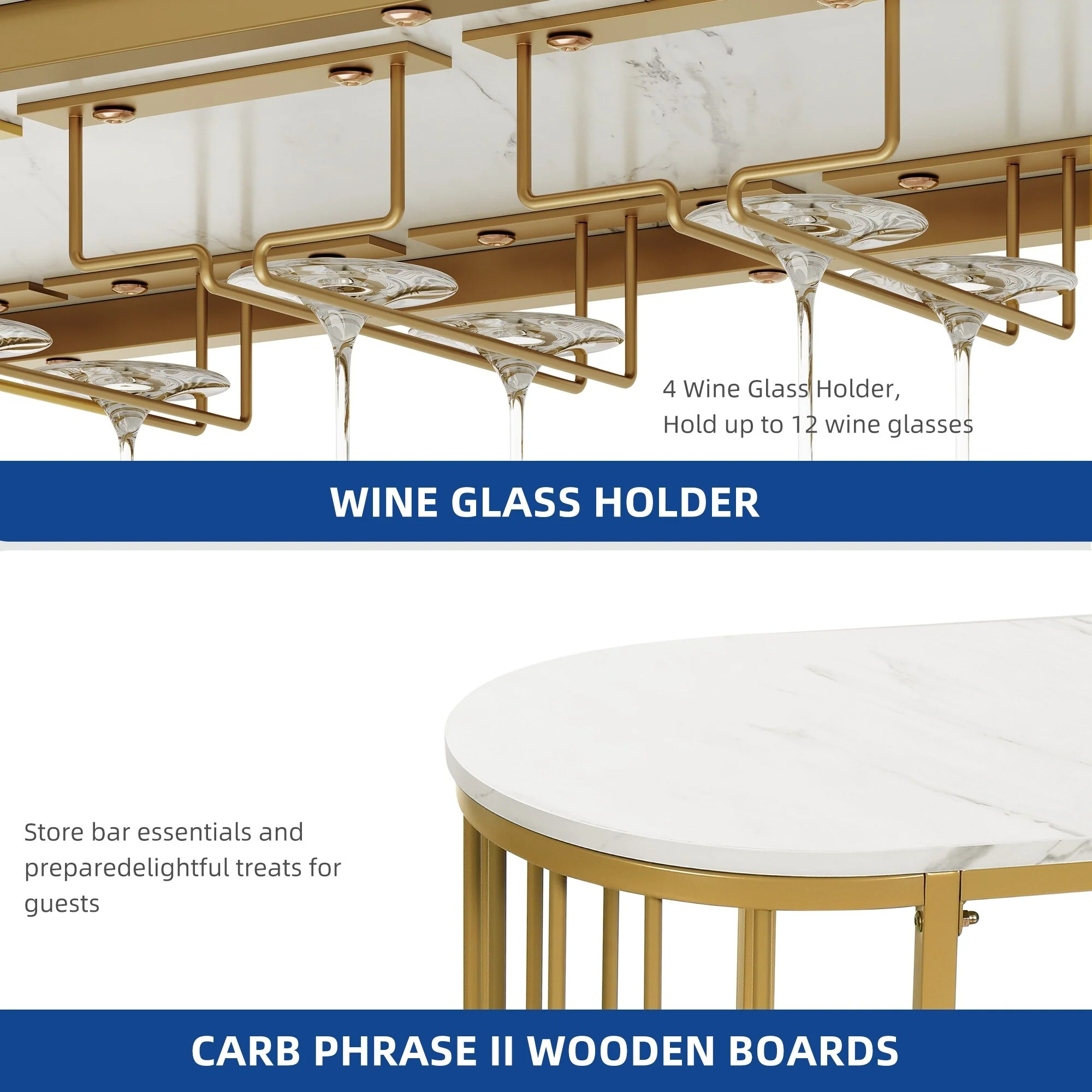 Moasis Home Bar Unit 3-Tier Liquor Bar Table with Glass Holder