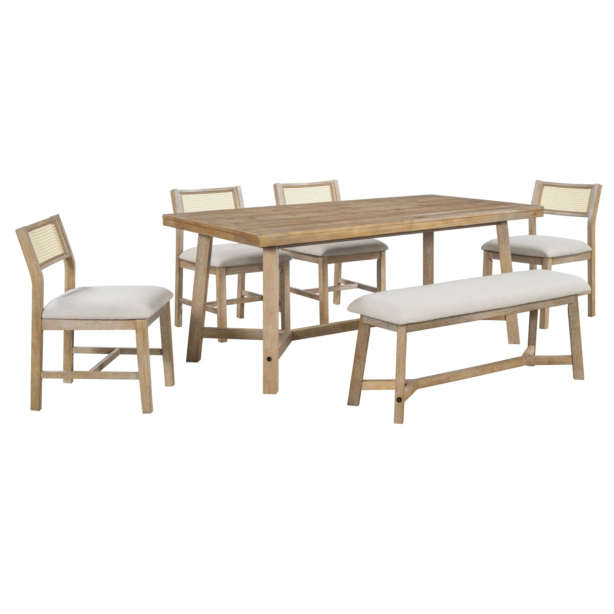 6-Piece Dining Set with Rectangular Table and 4 Upholstered Chairs