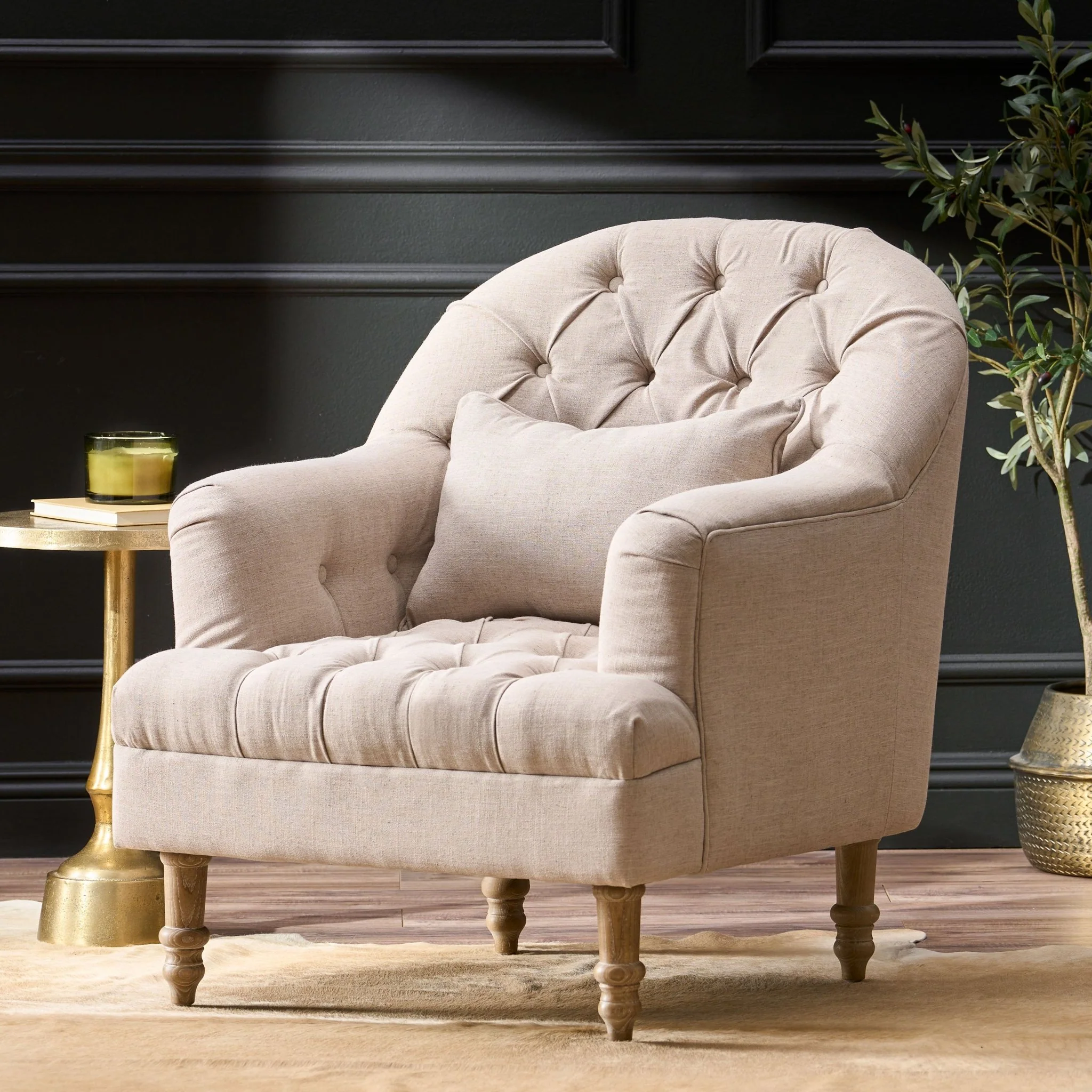 Button Tufted Accent Chair with Decorative Pillow