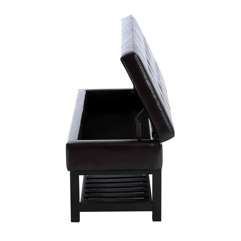 Porch & Den Westfield Brown Faux Leather Tufted Shoe Rack Ottoman Storage Bench