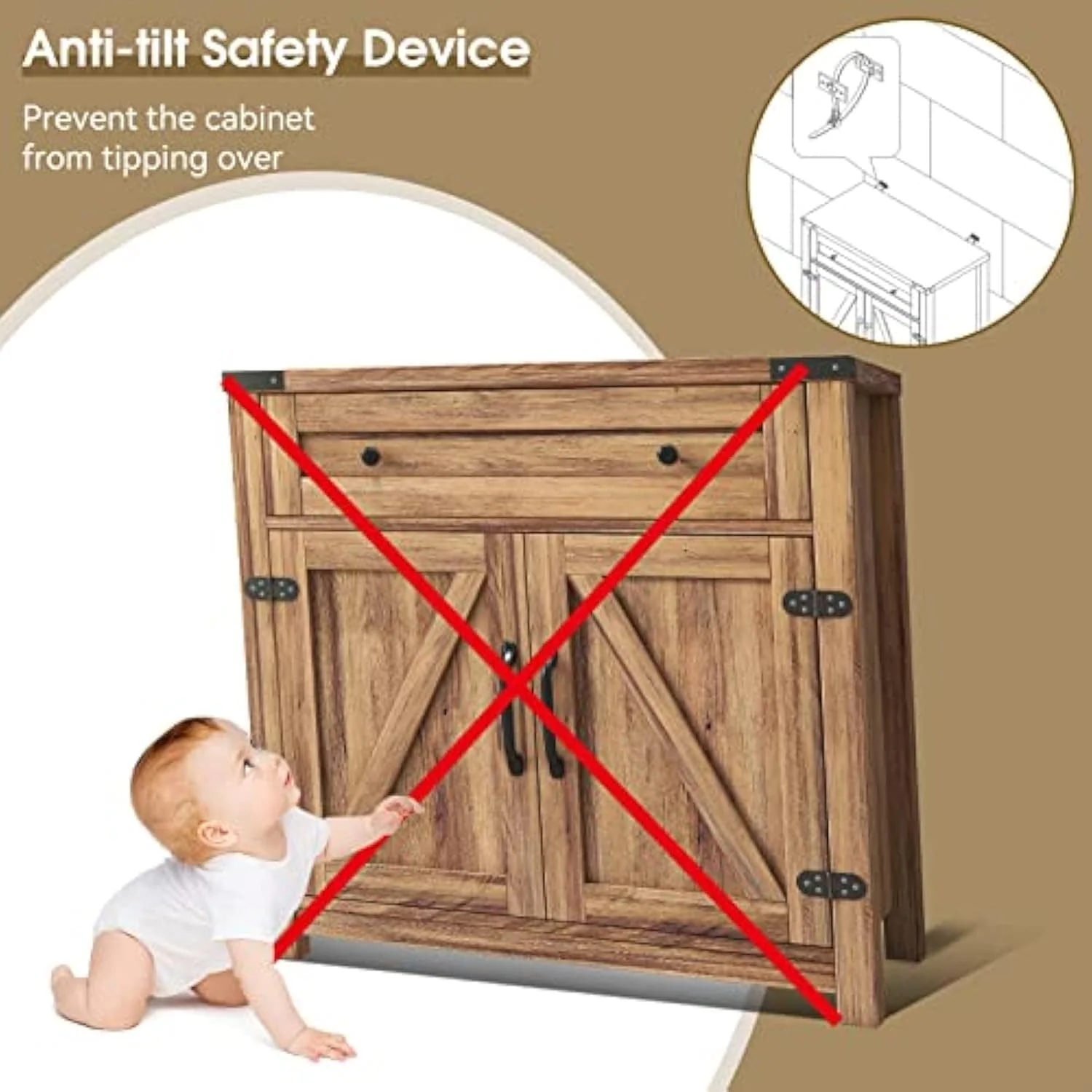 Farmhouse Cabinet with Drawers and Doors 31.5 inch - 15.75