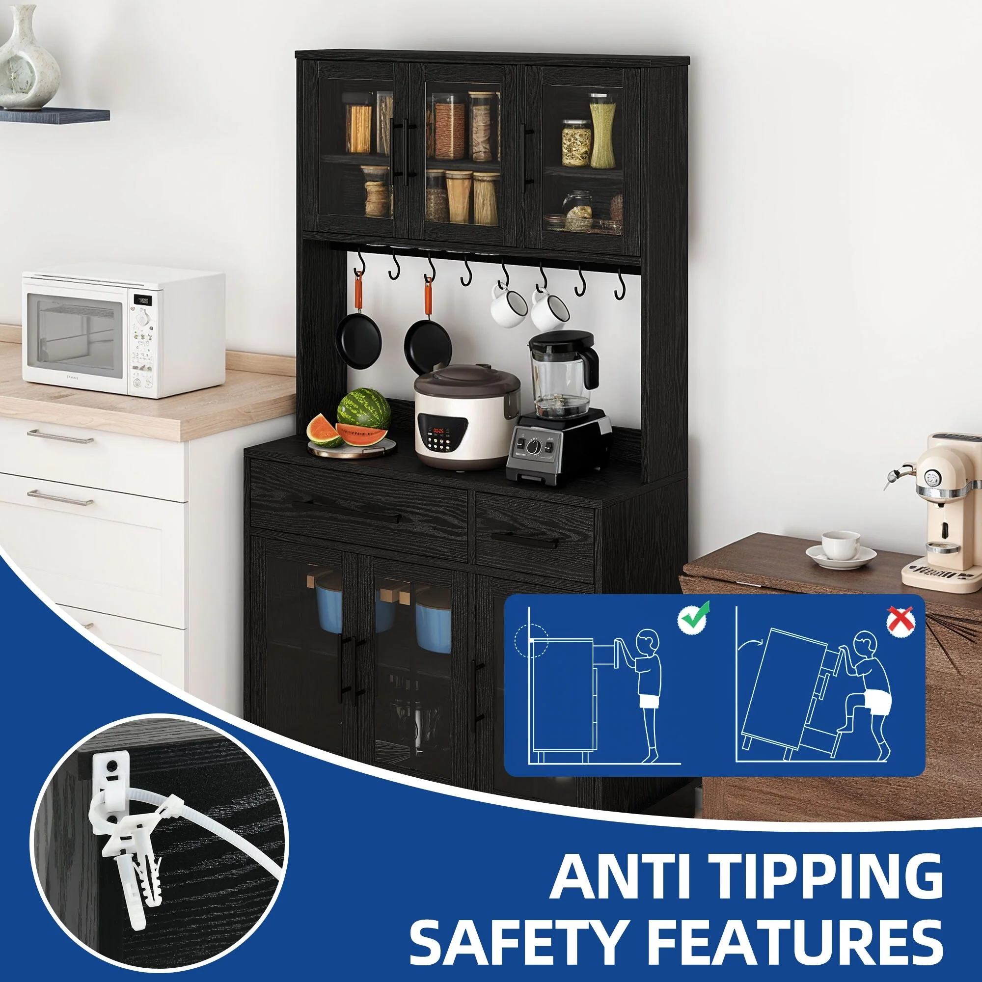 Moasis 71'' Kitchen Pantry Storage Cabinet Microwave Stand Hutch Cabinet with Power Outlet