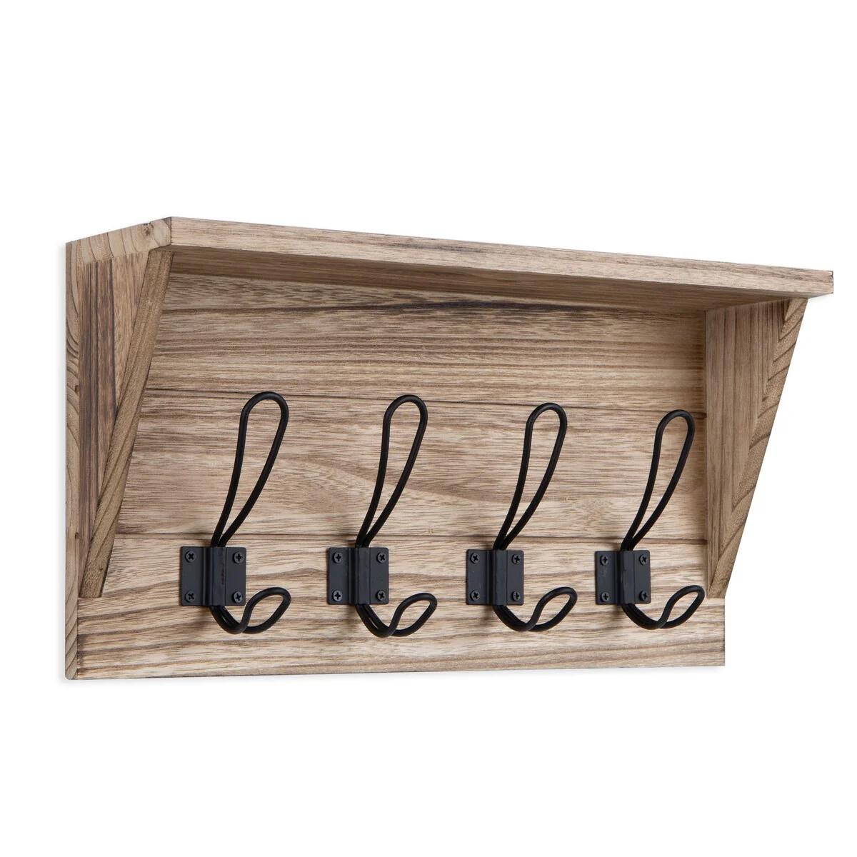 Wallniture 17'' Wood Wall Mounted Coat Rack with Shelf Entryway Mail Organizer Wood Key Holder 8 Hooks - N/A