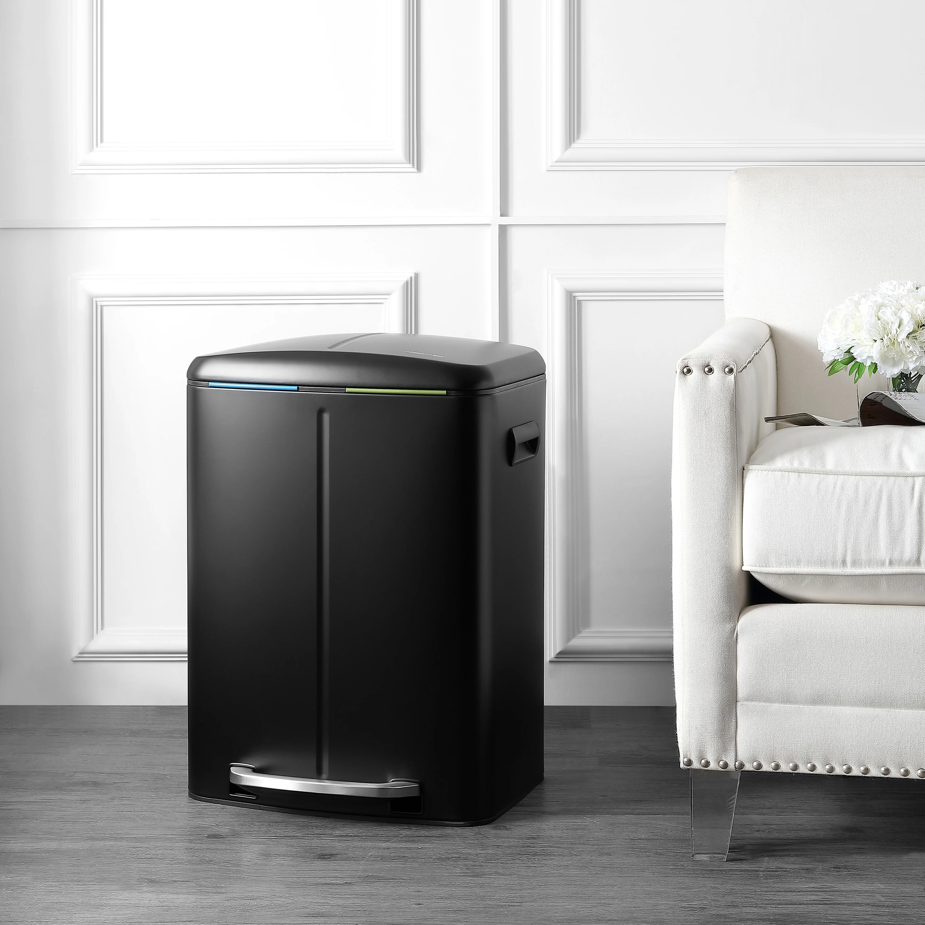 happimess 10.6-Gallon Double Bucket Trash Can with Soft Close Lid