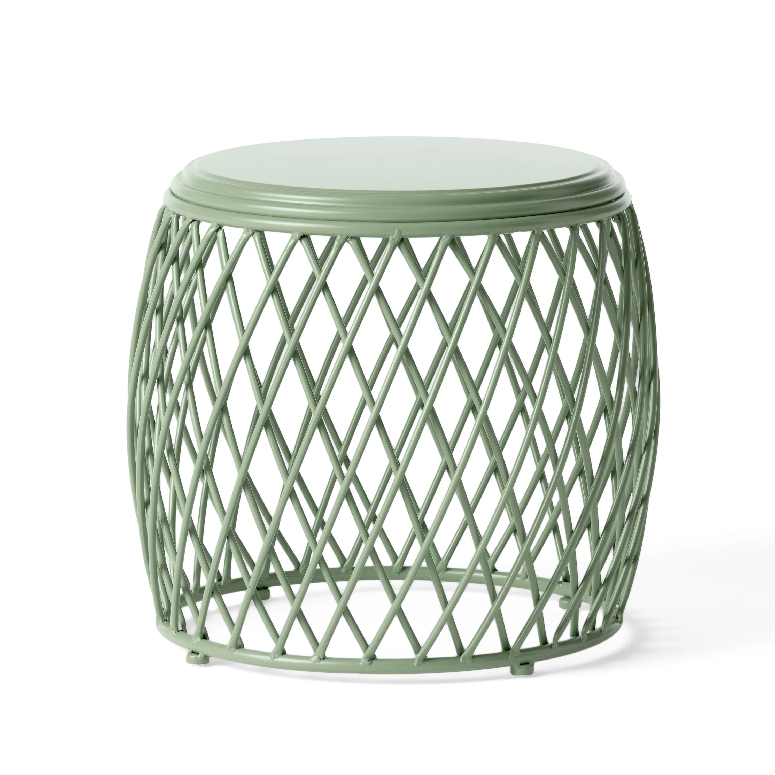 Coveted 19.75 Outdoor Cylindrical Iron Side Table with Lattice Design