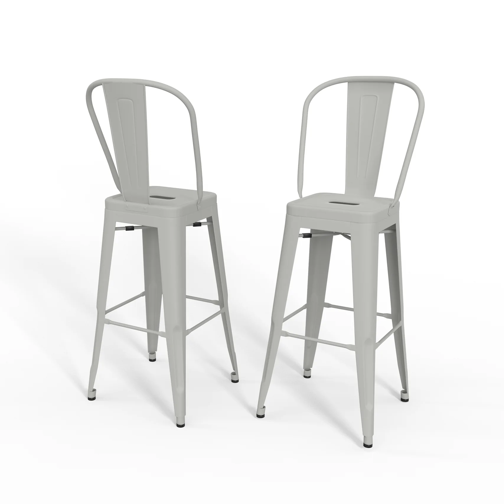 Crystalline Metal Stool with Curved Back, Vertical Slat and Footrest, Set of 2