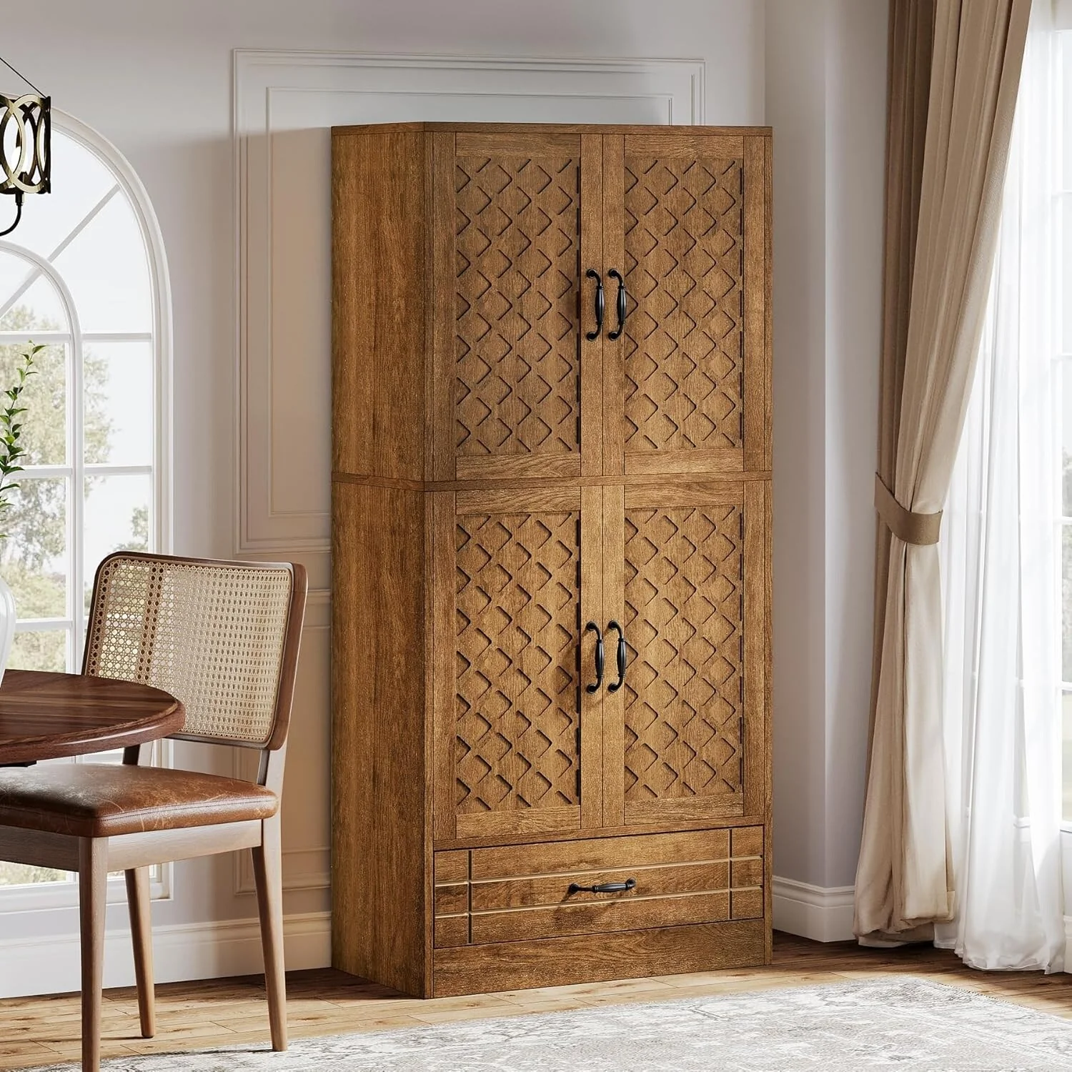 70-Inch Kitchen Pantry Cabinet, Tall Bakers' Rack Kitchen Cabinet with Doors and Drawer - N/A