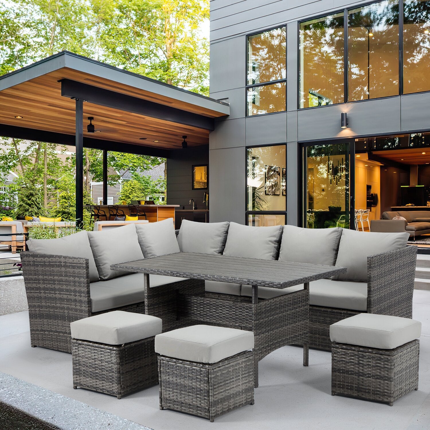 Wicker/Rattan 9 - Person Seating Group with Cushions