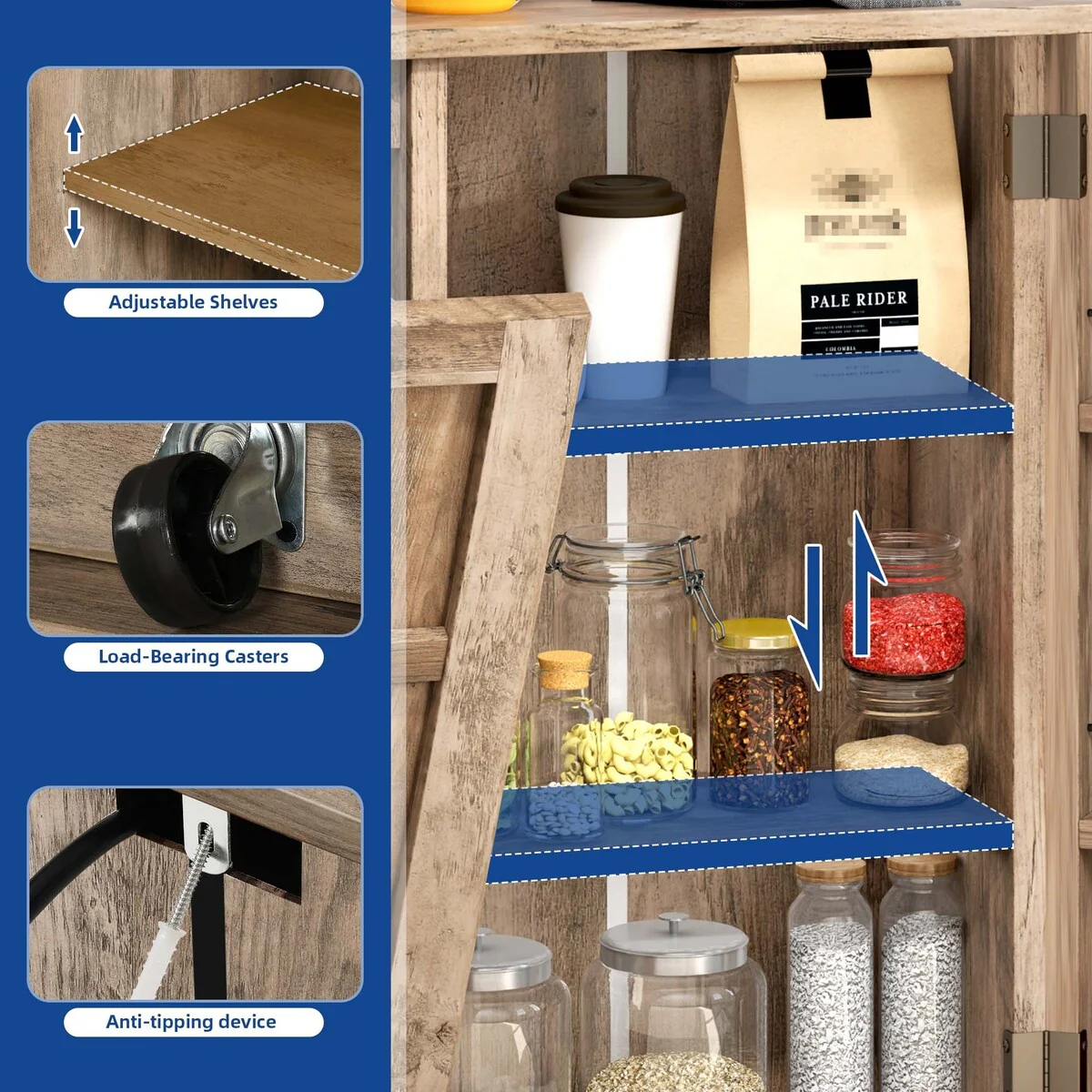 Moasis Kitchen Tilt Out Trash Cabinet Fits 13 Gallon Cabinet Trash Can with Outlet and Adjustable Shelves