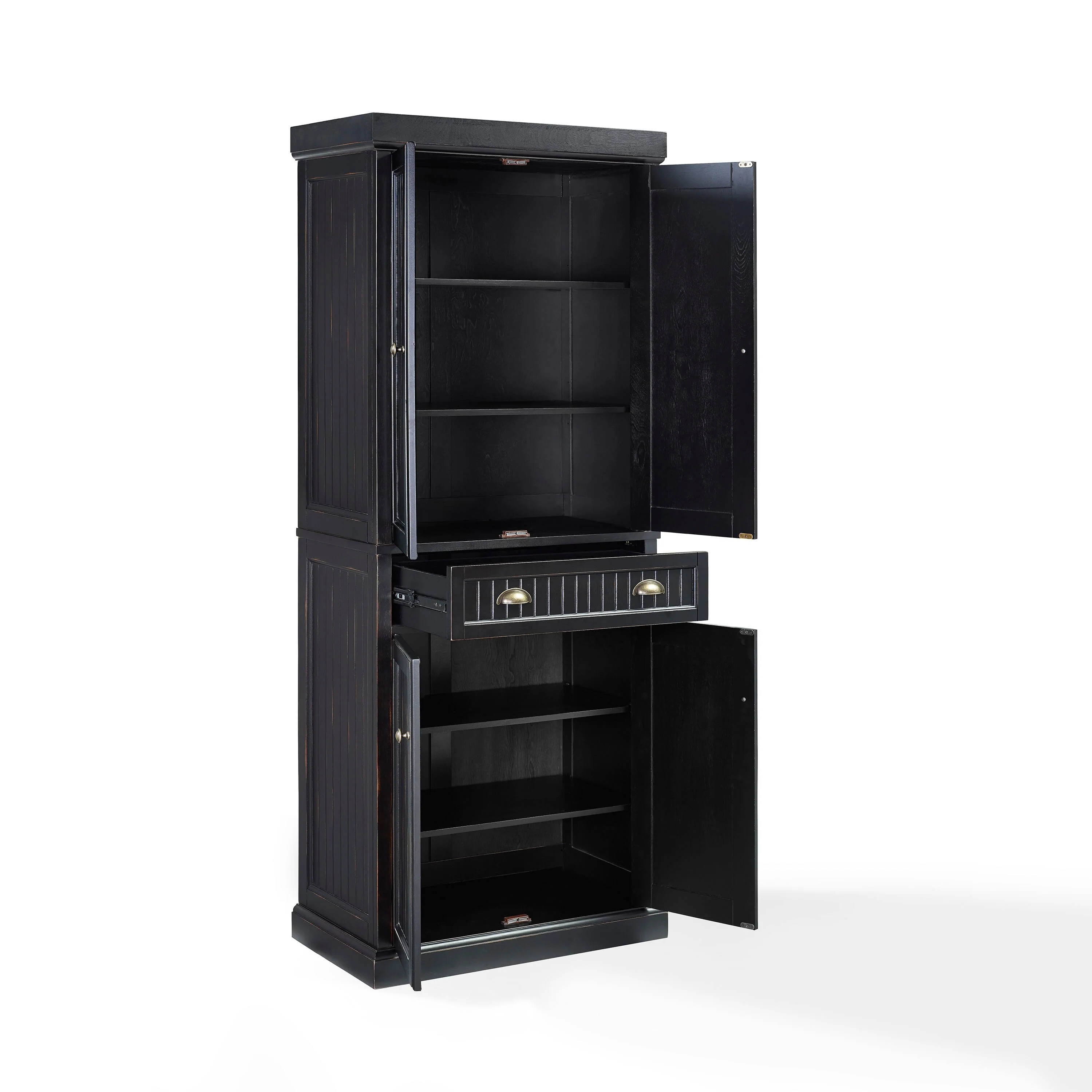 Crosley Seaside Kitchen Pantry in Distressed Black Finish