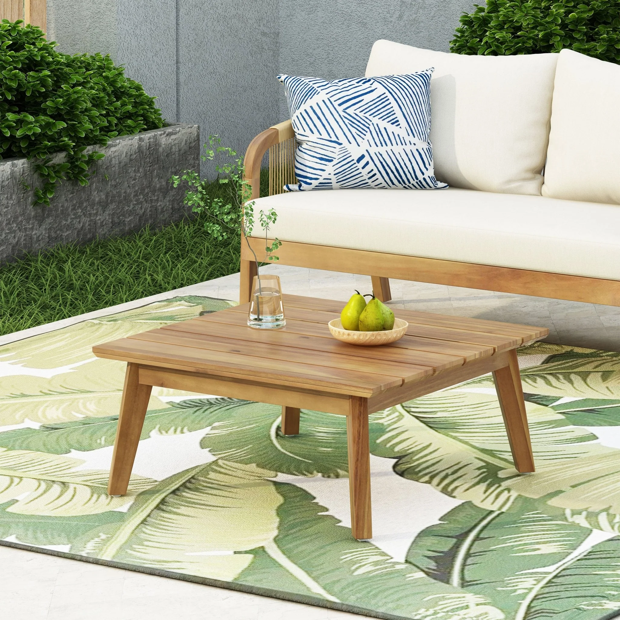 Outdoor Acacia Wood Coffee Table with Slat Design