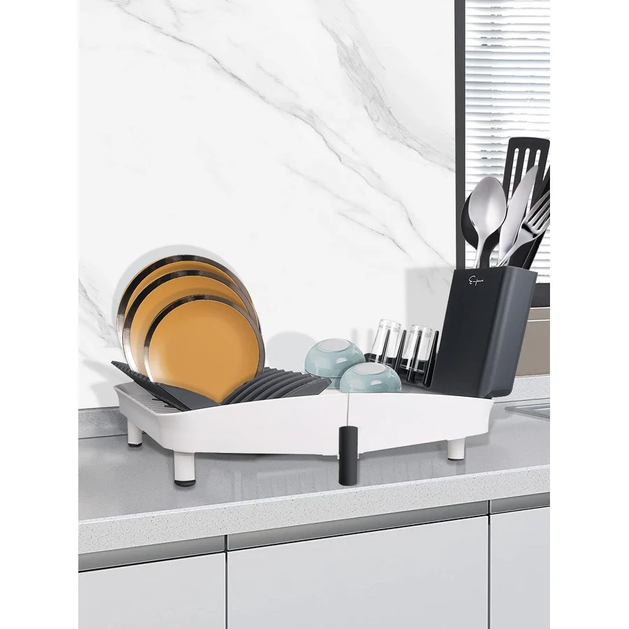 Foldable Countertop Dish Drying Rack with Drainer - 16.5