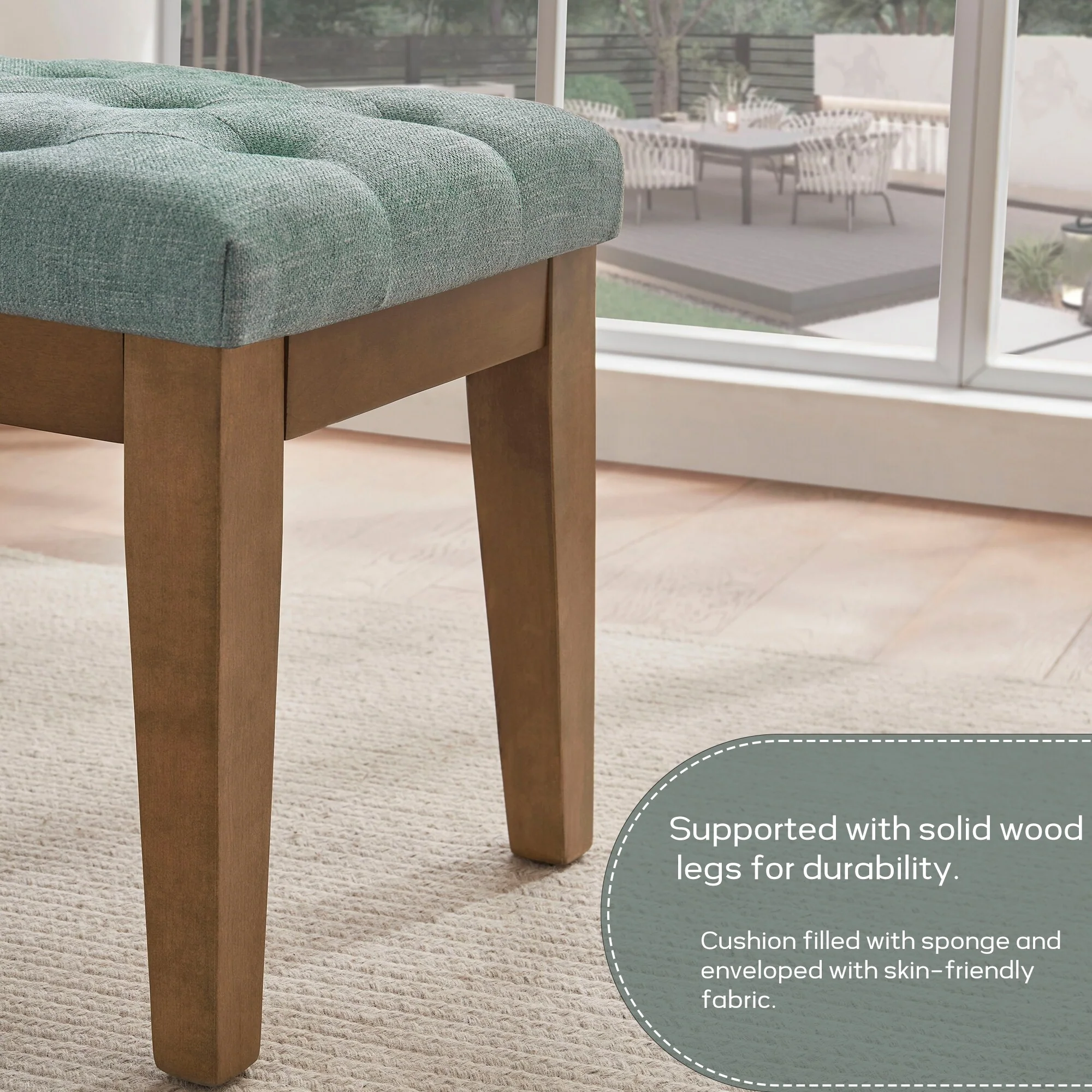 Button-Tufted Bench for End of Bed, Entryway Bench Beige/ Black/ Brown Solid Wood, Leather, Fabric 44-inch