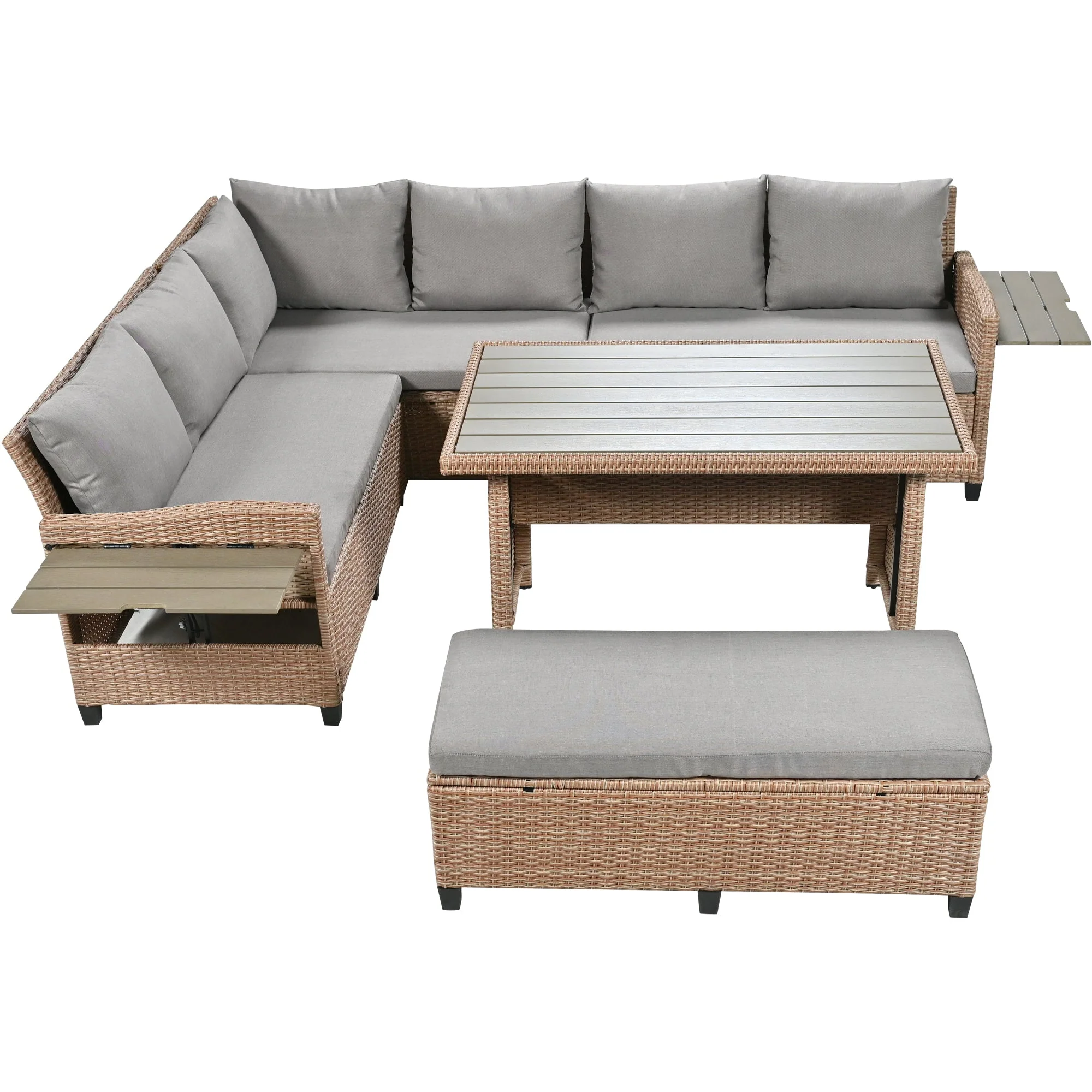 5-Piece Outdoor Sectional Sofa Set with 2 Extendable Side Tables