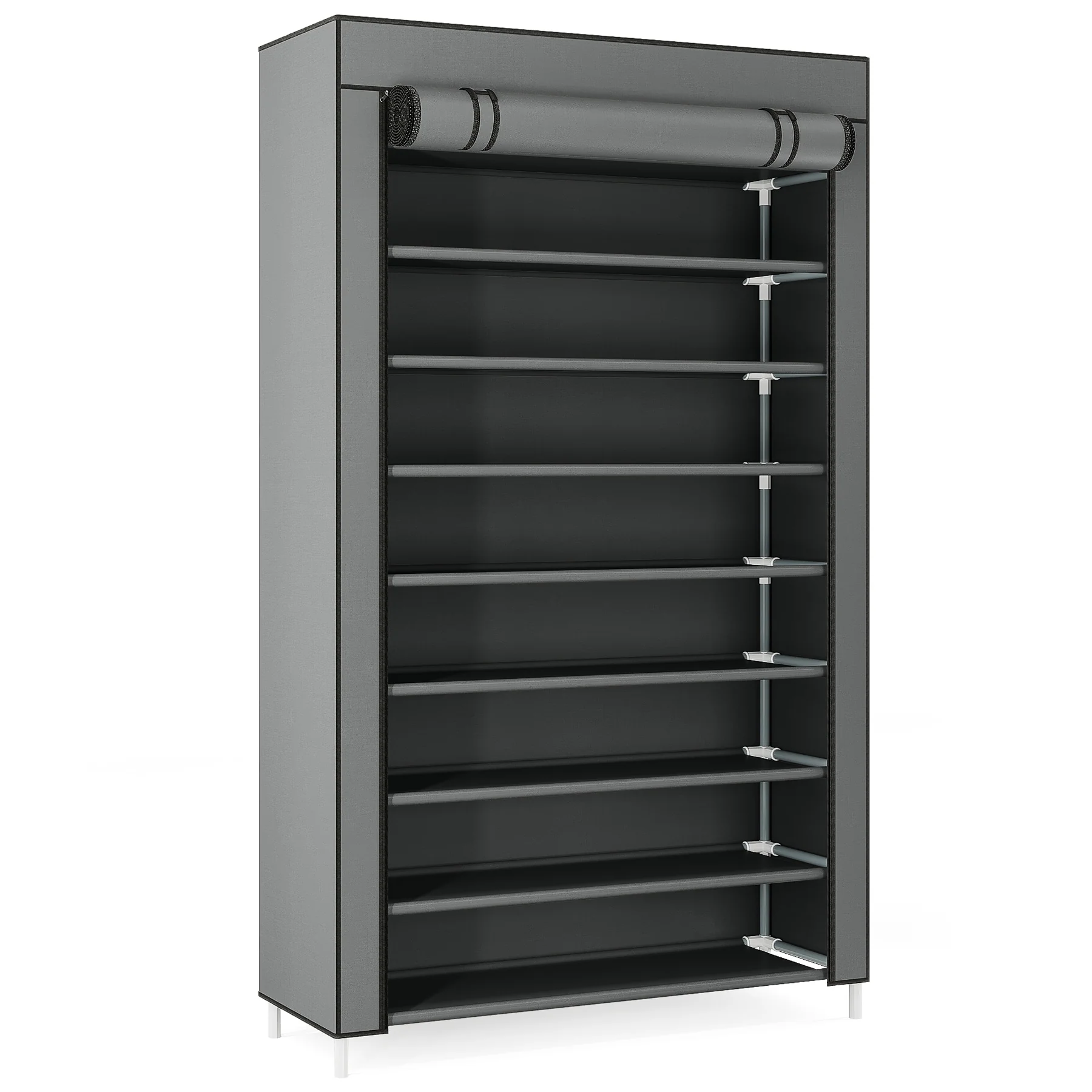 9-Tier Tall Shoe Shelf Stand Rack Organizer with Non-woven Fabric Cover - 10-tier