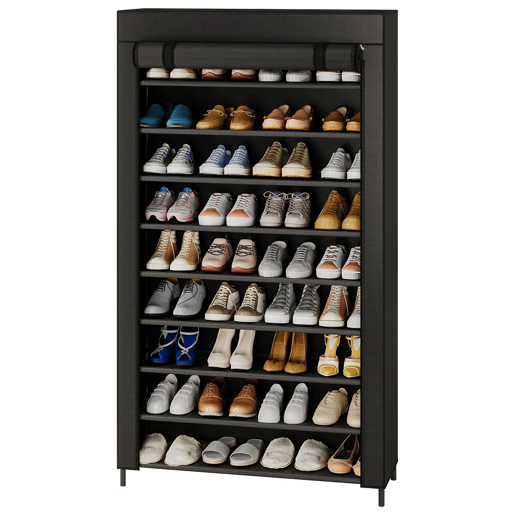 9-Tier Tall Shoe Shelf Stand Rack Organizer with Non-woven Fabric Cover - 10-tier