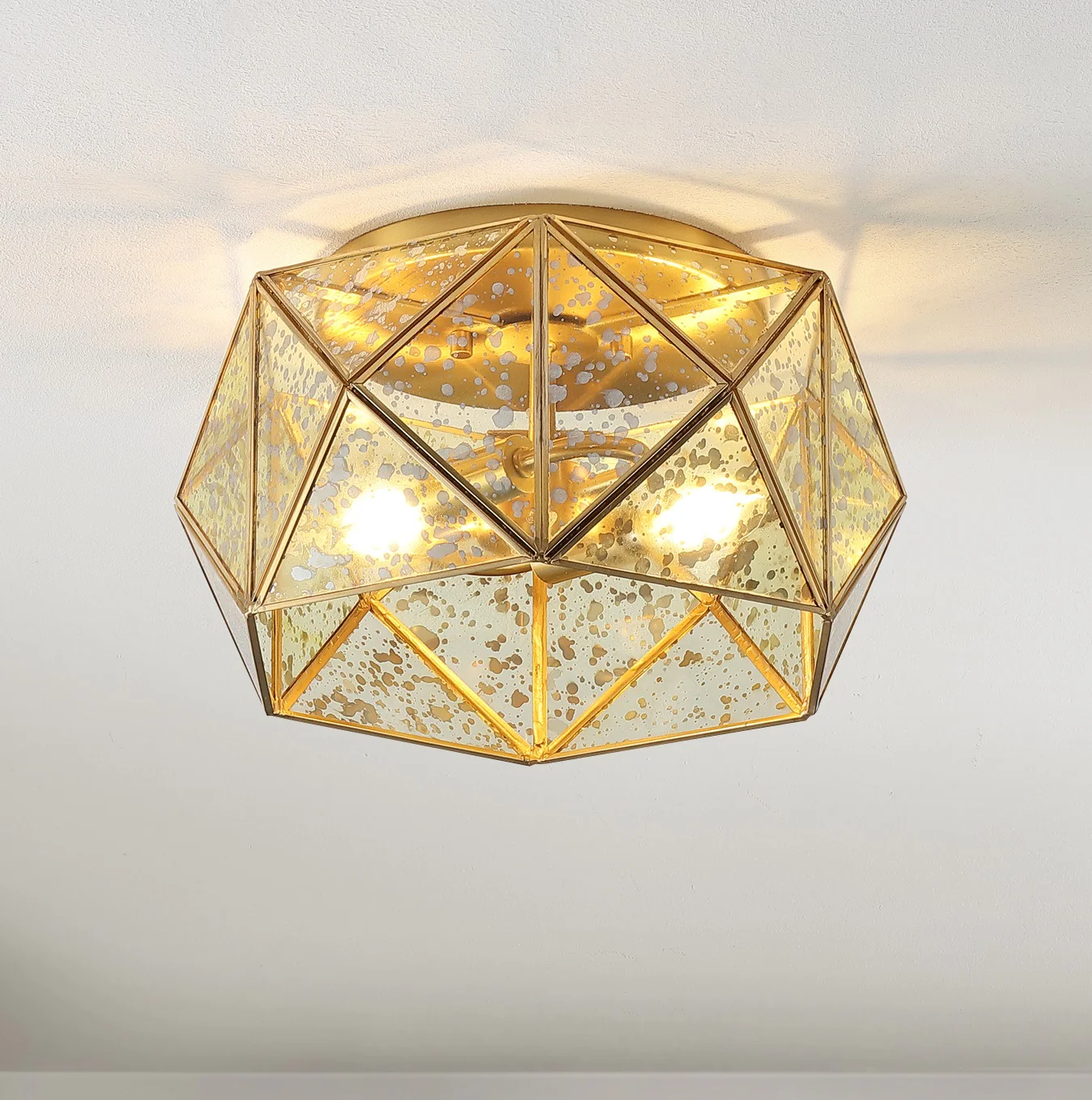 Violet 2-Light Industrial Vintage Iron/Glass LED Flush Mount