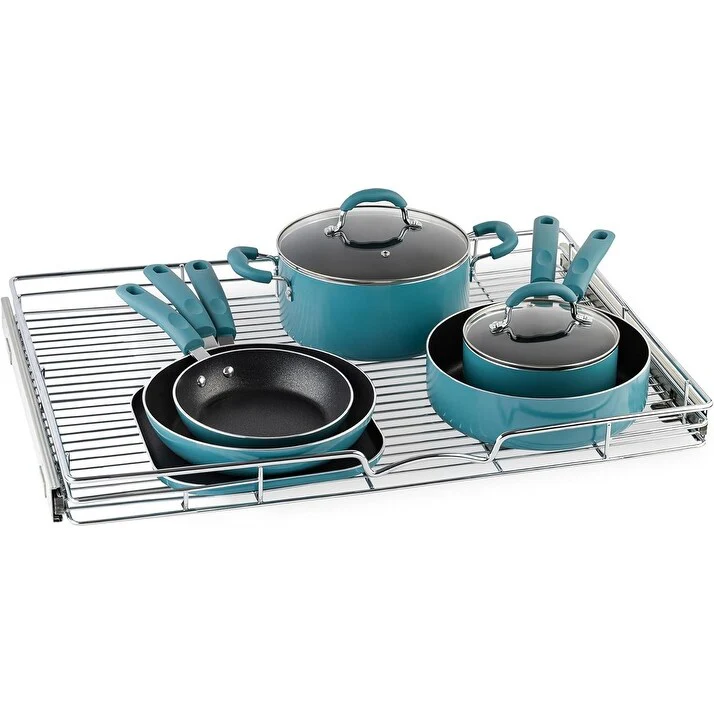 Pull Out Cabinet Drawer Organizer, Heavy Duty- Steel Metal- Chrome Finish