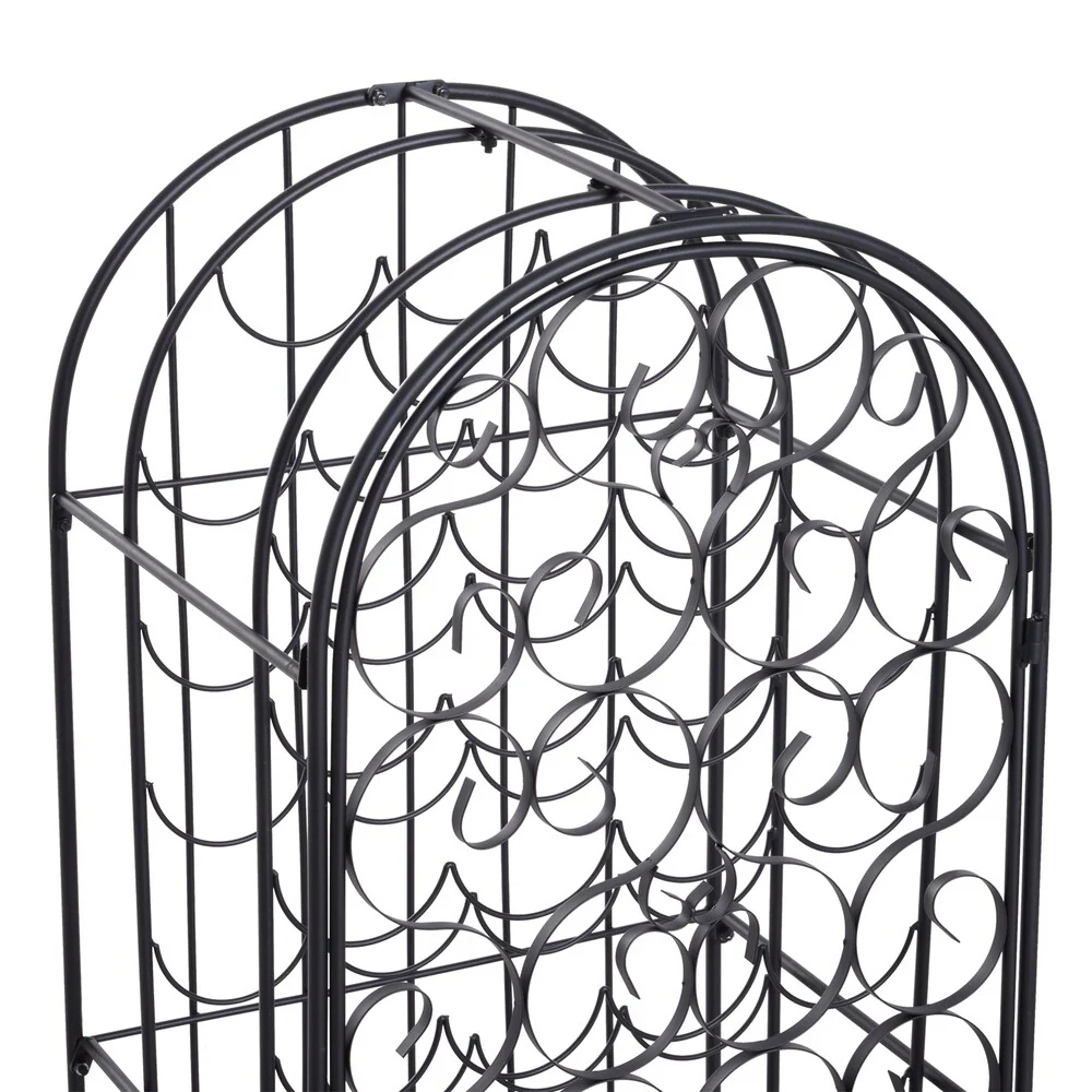 HOMCOM 35 Bottle Wrought Iron Wine Rack Jail with Lock - Black - 17.5*14*38.5