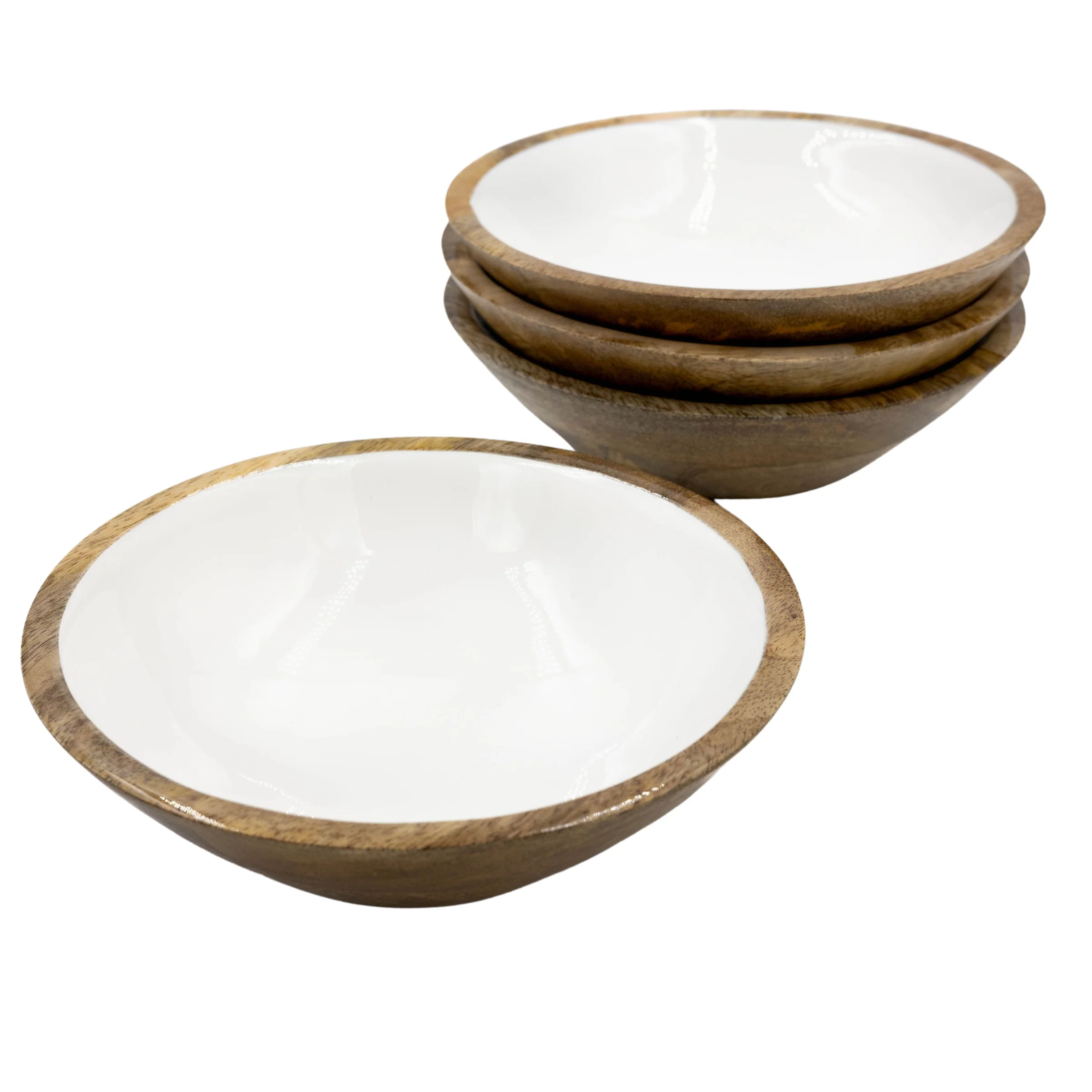 Jeanne Fitz Wood + White Collection Mango Wood, Set of 4 Serving Bowls, 7