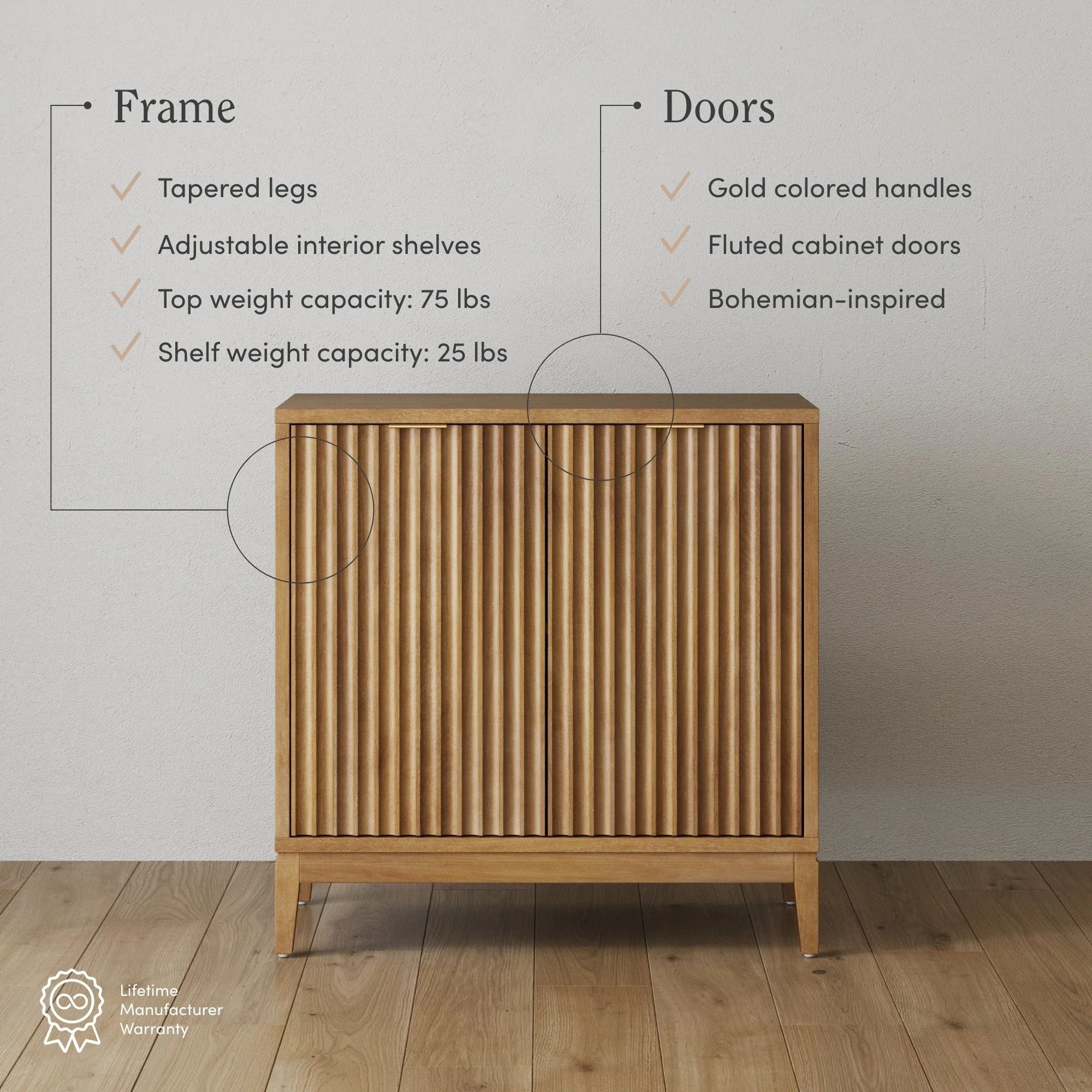 Jasper Modern Sideboard, Kitchen Storage Cabinet with Fluted Doors