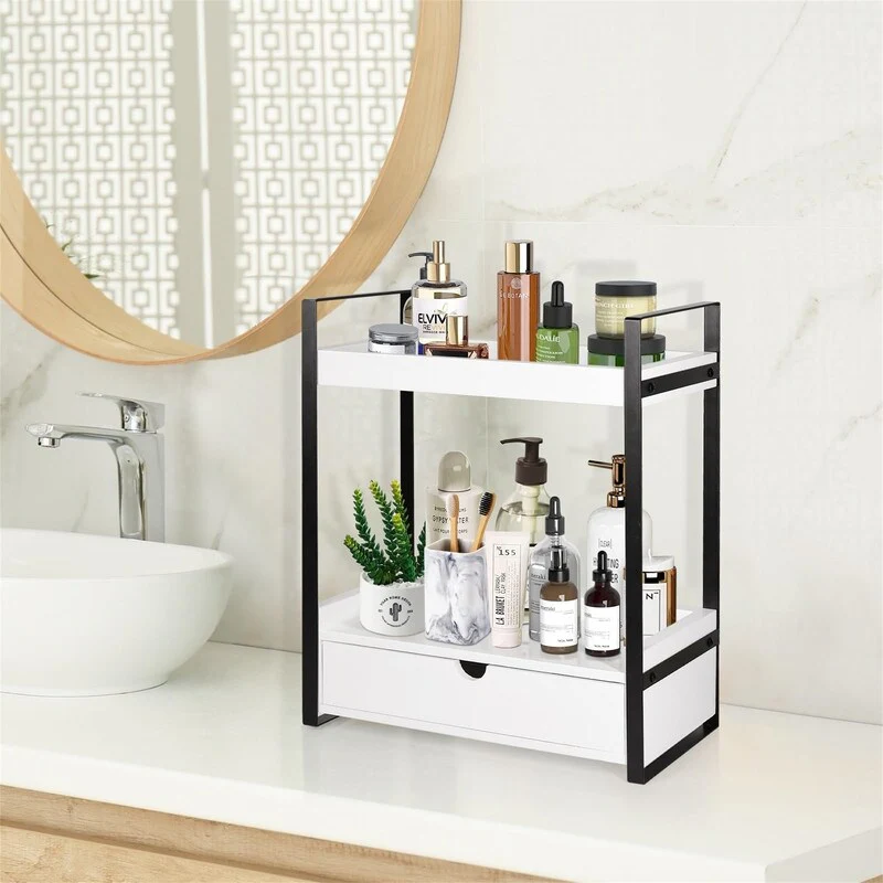 2-Tier Bathroom Organizer Countertop with Drawer - 6.9