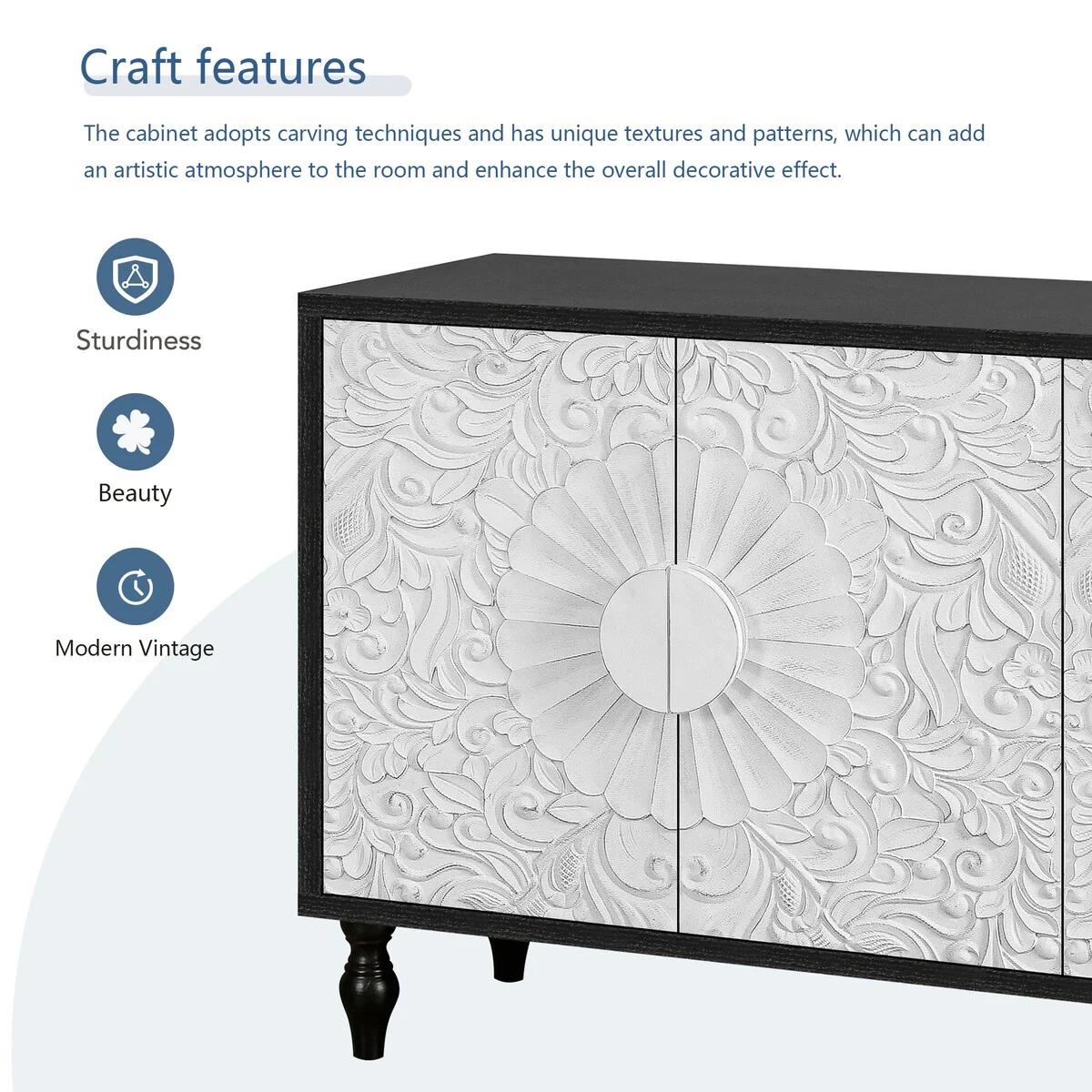 Carved Symmetrical Design Door And Wood Coloured Frame For Tv Stand Table