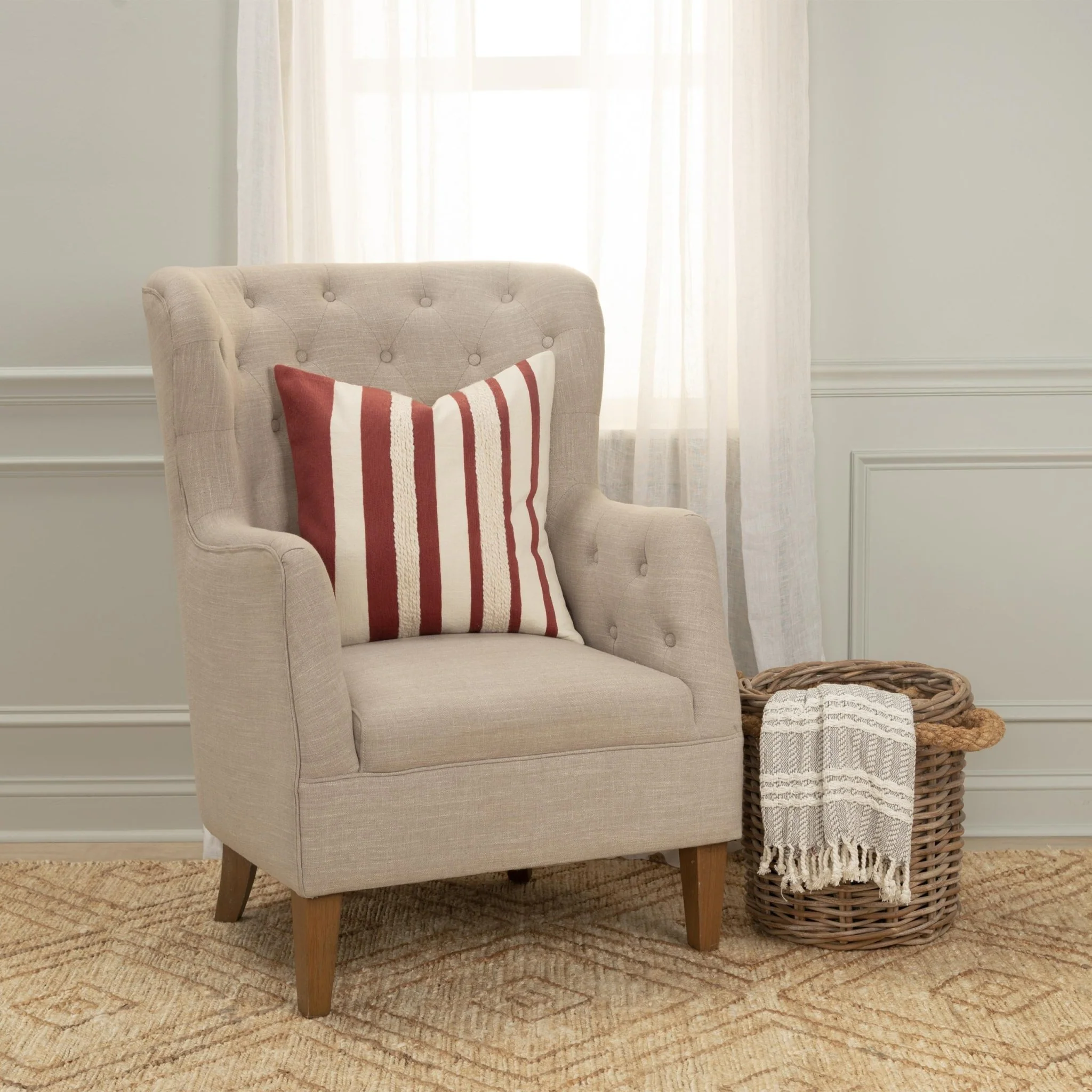 Woven Cotton Stripe Decorative Throw Pillow