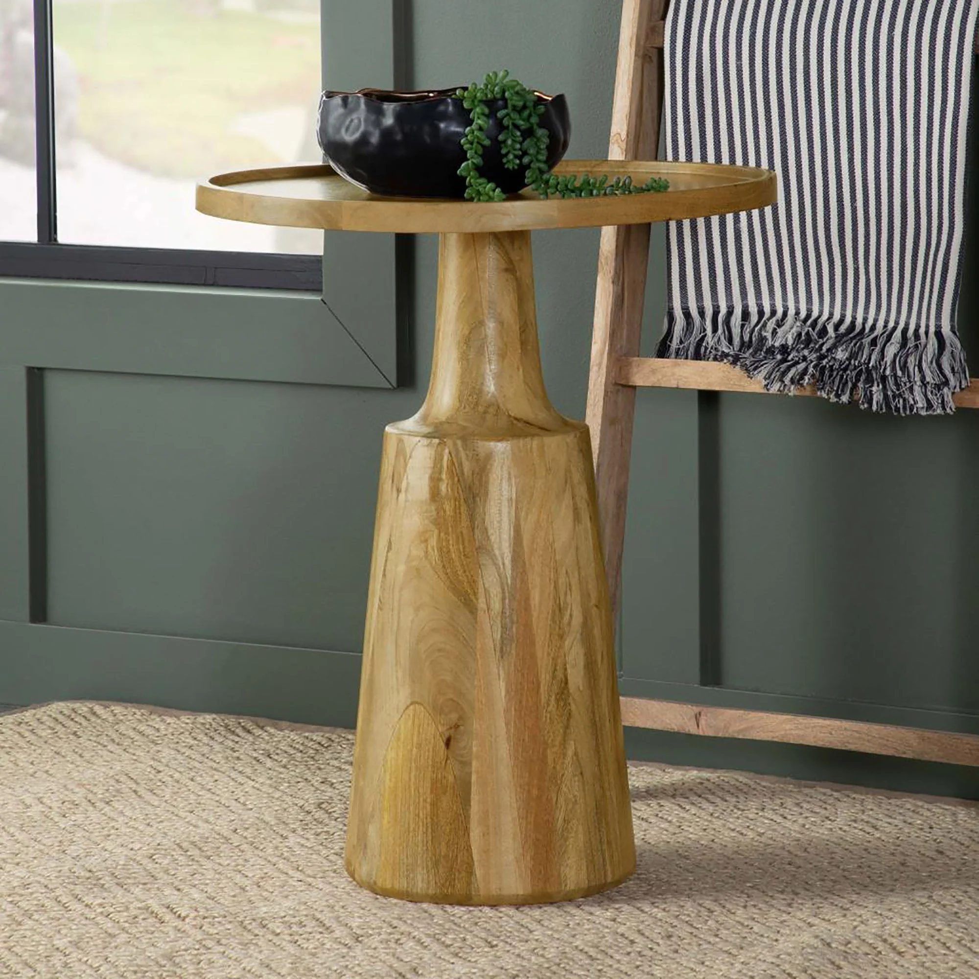 Wood Accent Table with Round Table Top and Pedestal Base