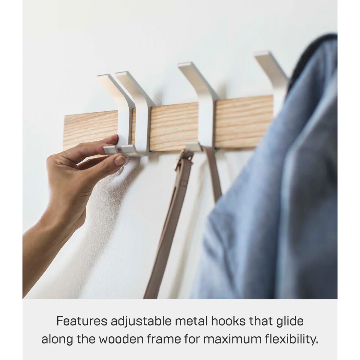 Yamazaki Home Wall-Mounted Coat Rack, Steel and Wood - L 2.56 x W 19.69 x H 3.94 inches