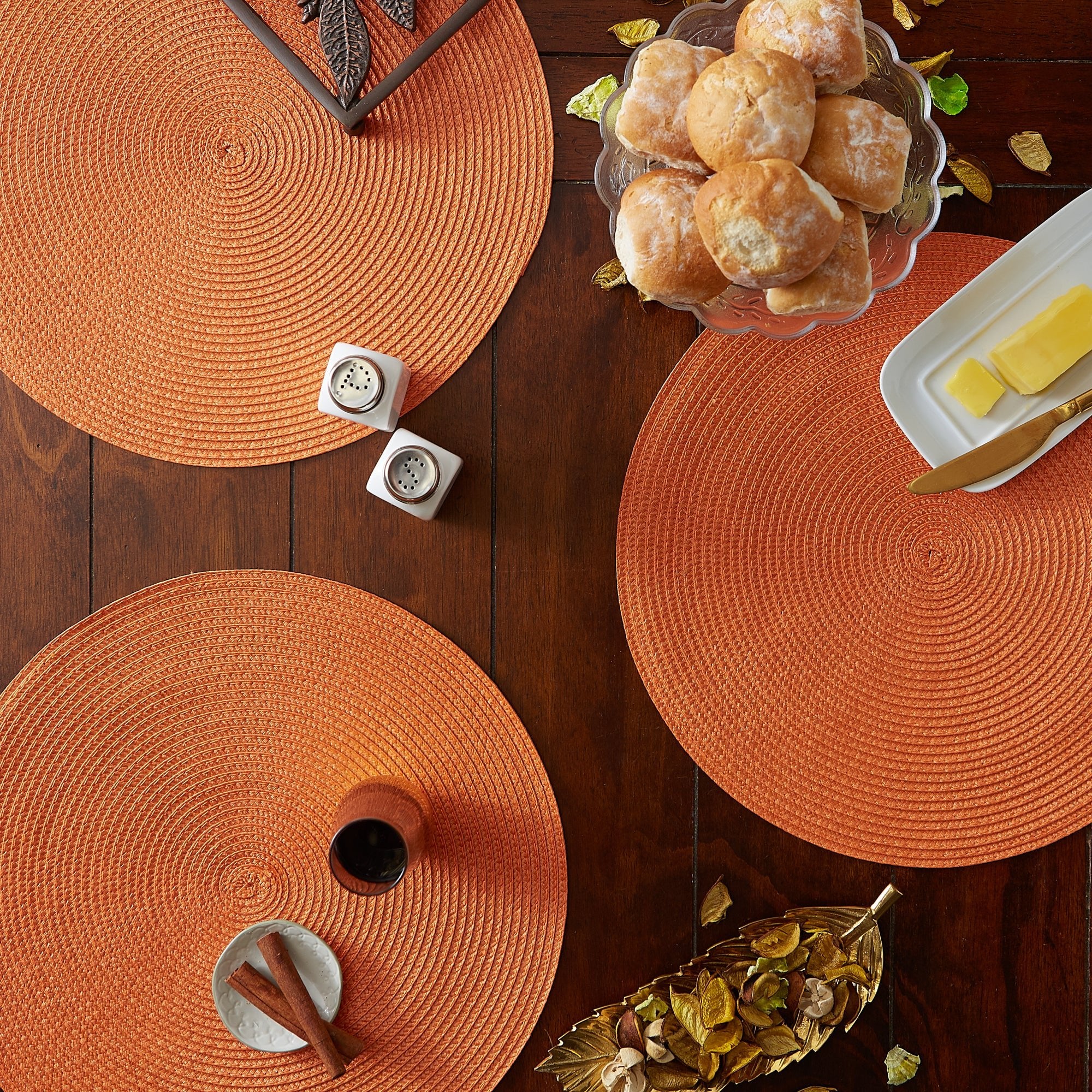 Orange Round Woven Placemats, Set Of 6