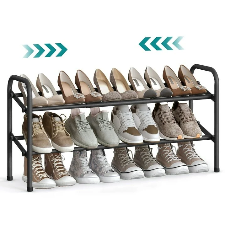 SONGMICS Shoe Rack - 2 Tier Expandable Shoe Organizer - Metal Shoe Shelf Storage