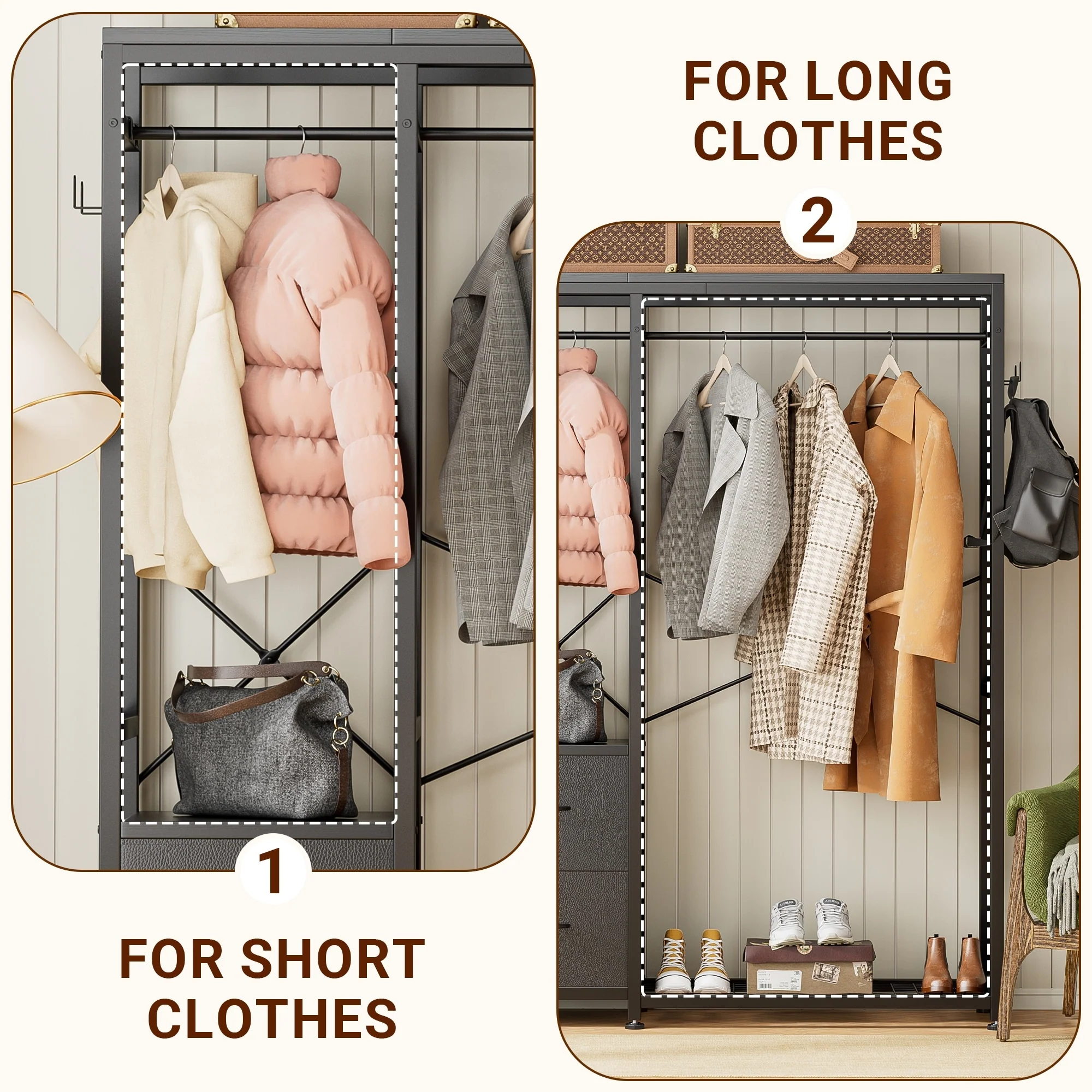 Clothes Rack, Closet Organizer with Storage Shelves, Hanging Bar, Drawers - 47.24