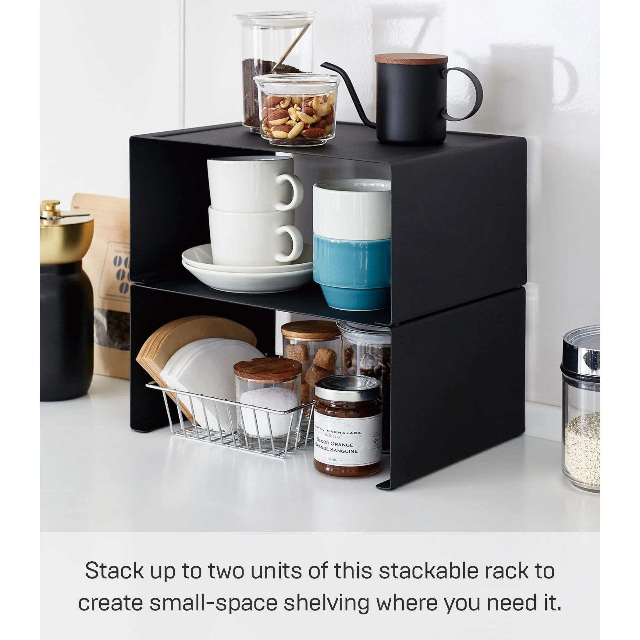 Yamazaki Home Stackable Countertop Shelf - Two Sizes, Steel, Large, Stack up to two, Holds 11 lbs