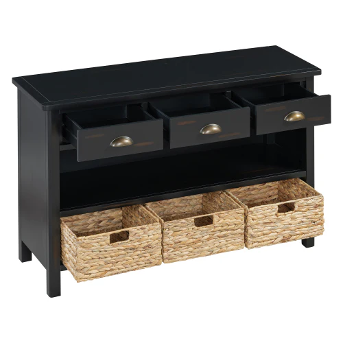 Coronate Console Table with Drawers and Water Hyacinth Woven Baskets