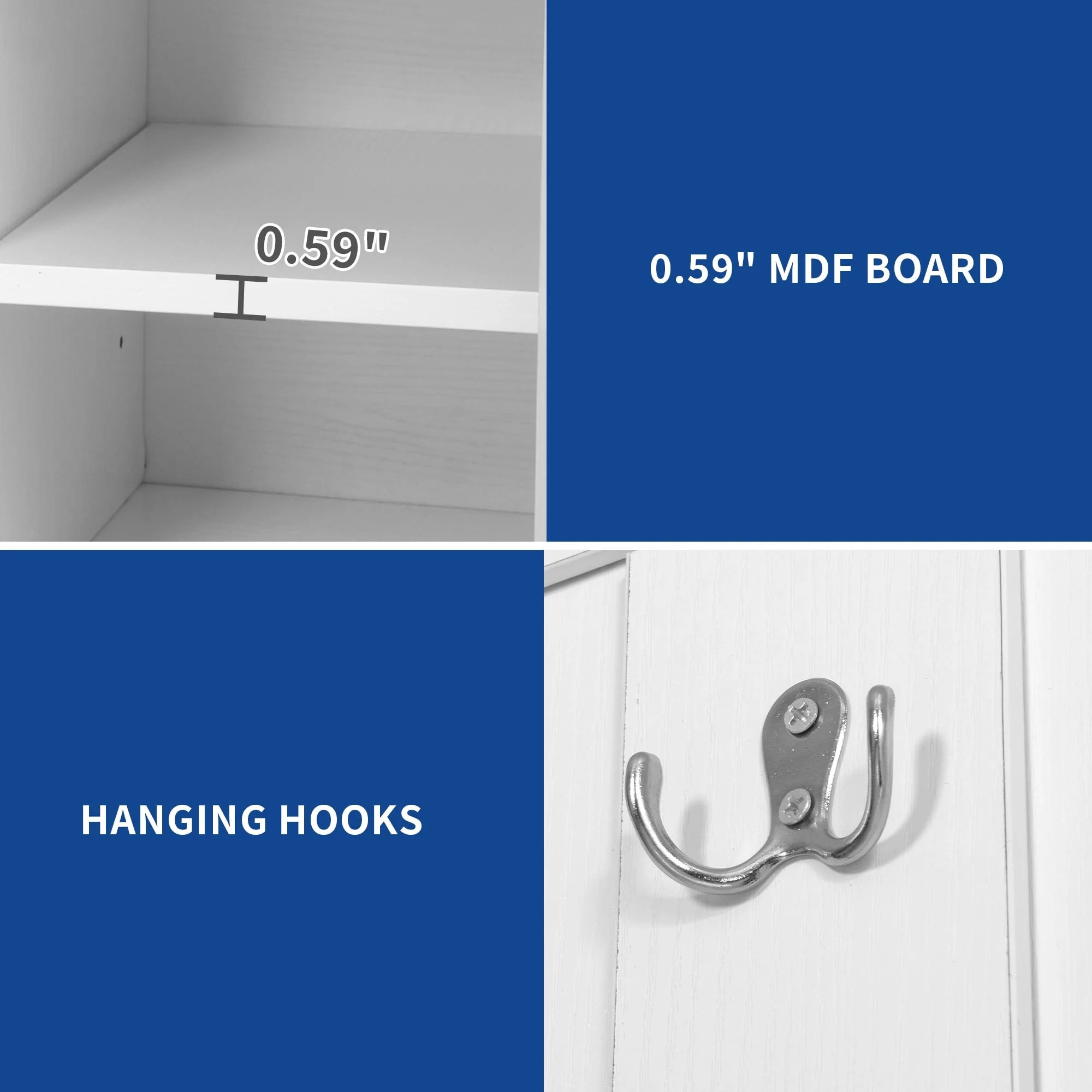 Moasis Farmhouse Hall Tree with Bench and Shoe Storage with 10 Hooks for Entryway