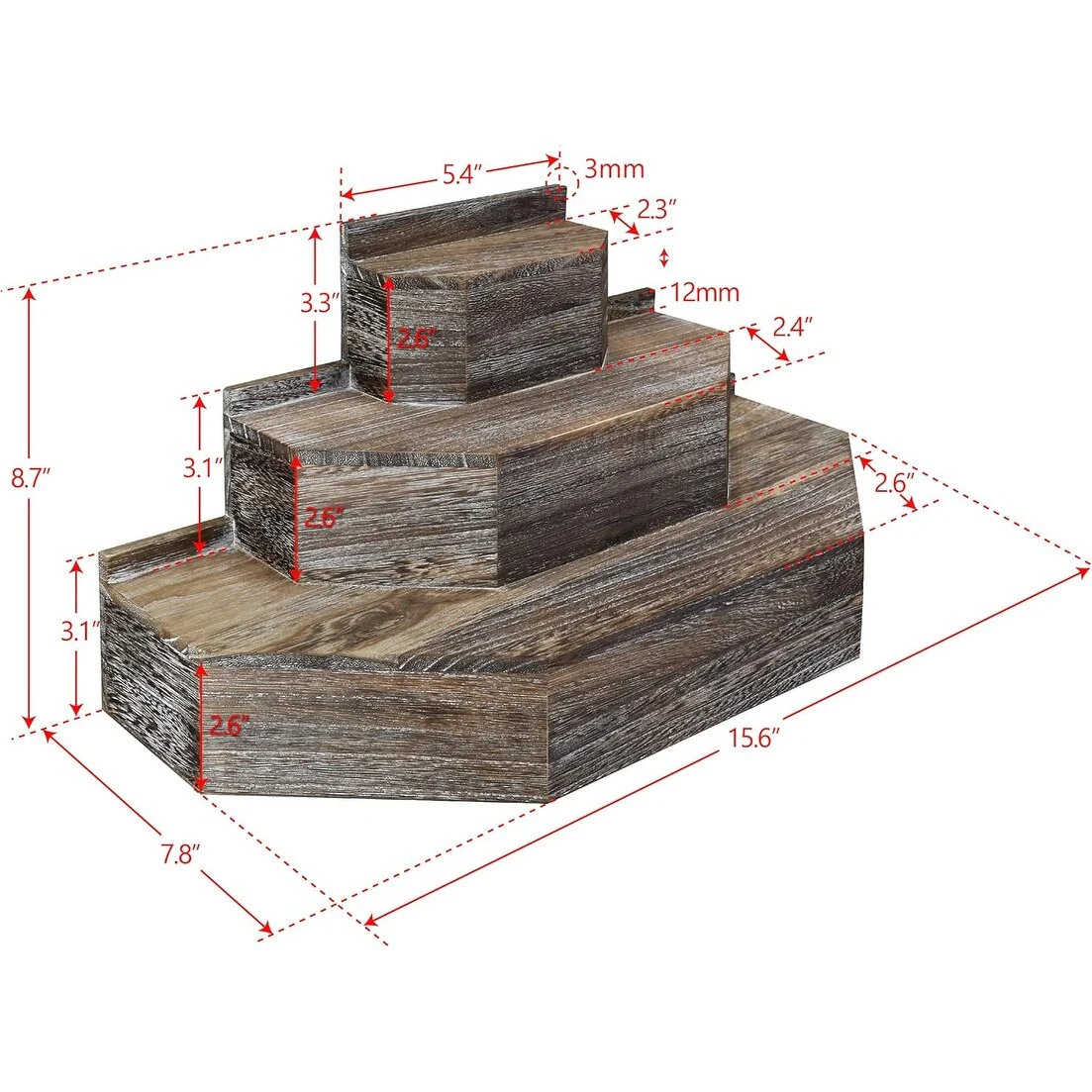 3-Tier Wood Stair Step Shelf Display Stand - S