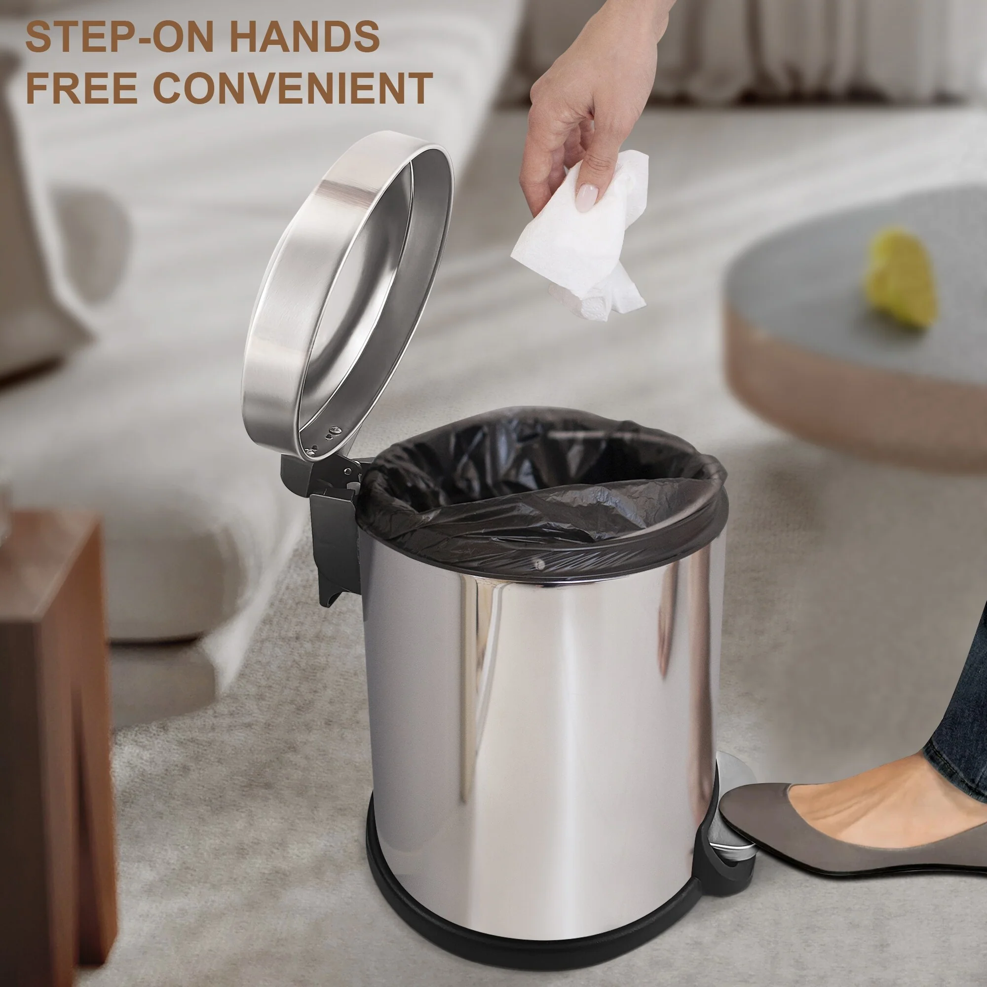 Innovaze 1.32 Gal./3 Liter Stainless Steel Round Step-on Trash Can for Bathroom and Office