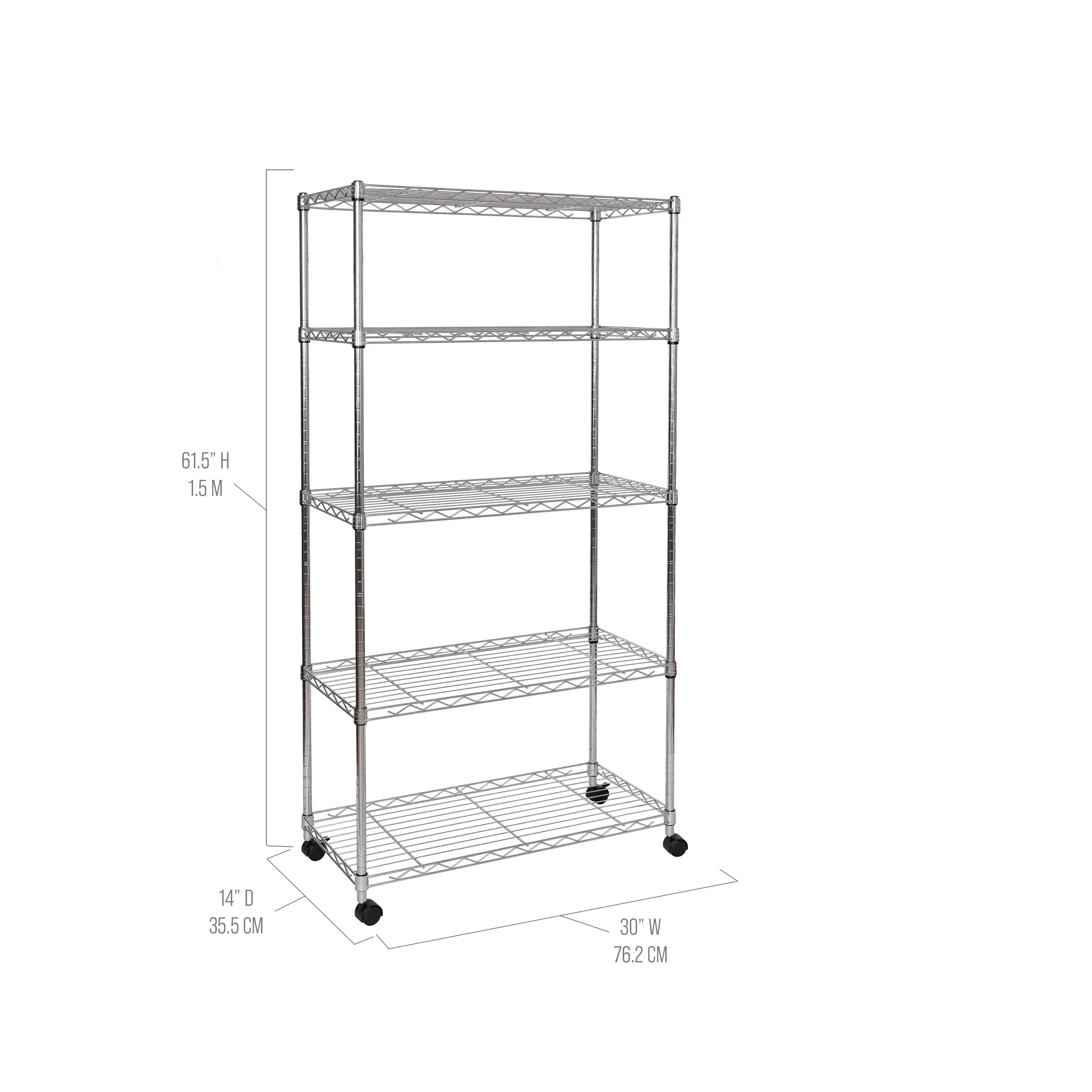 Seville Classics 5-Tier Steel Wire Shelving with Wheels, 30
