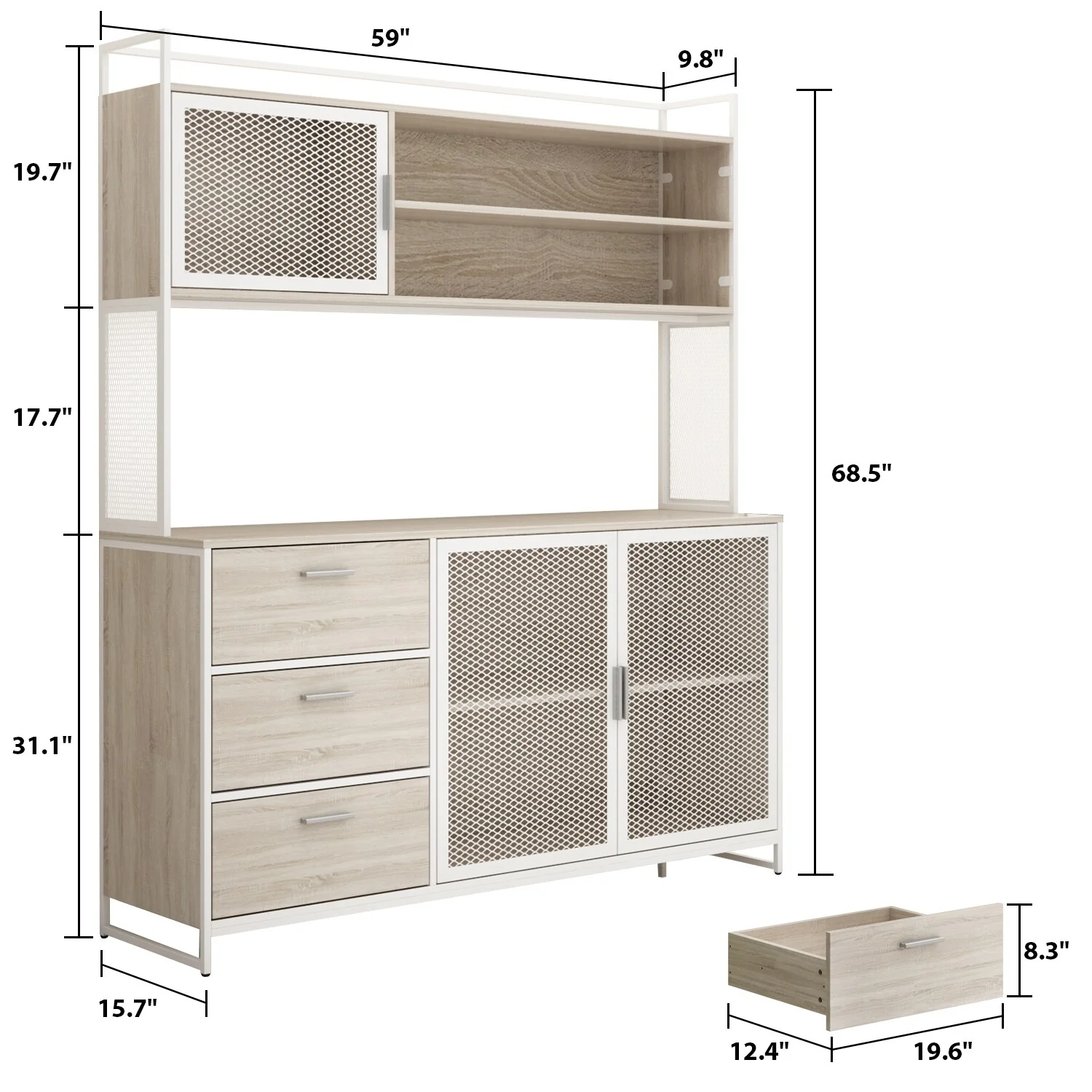 Large Buffet with Hutch,Kitchen Pantry Cupboard Sideboard